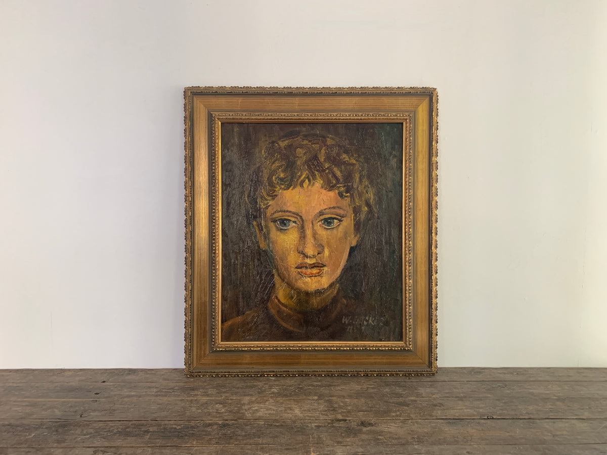 W. Becker Fortuna Ölgemälde mit verziertem Holz-Stuckrahmen