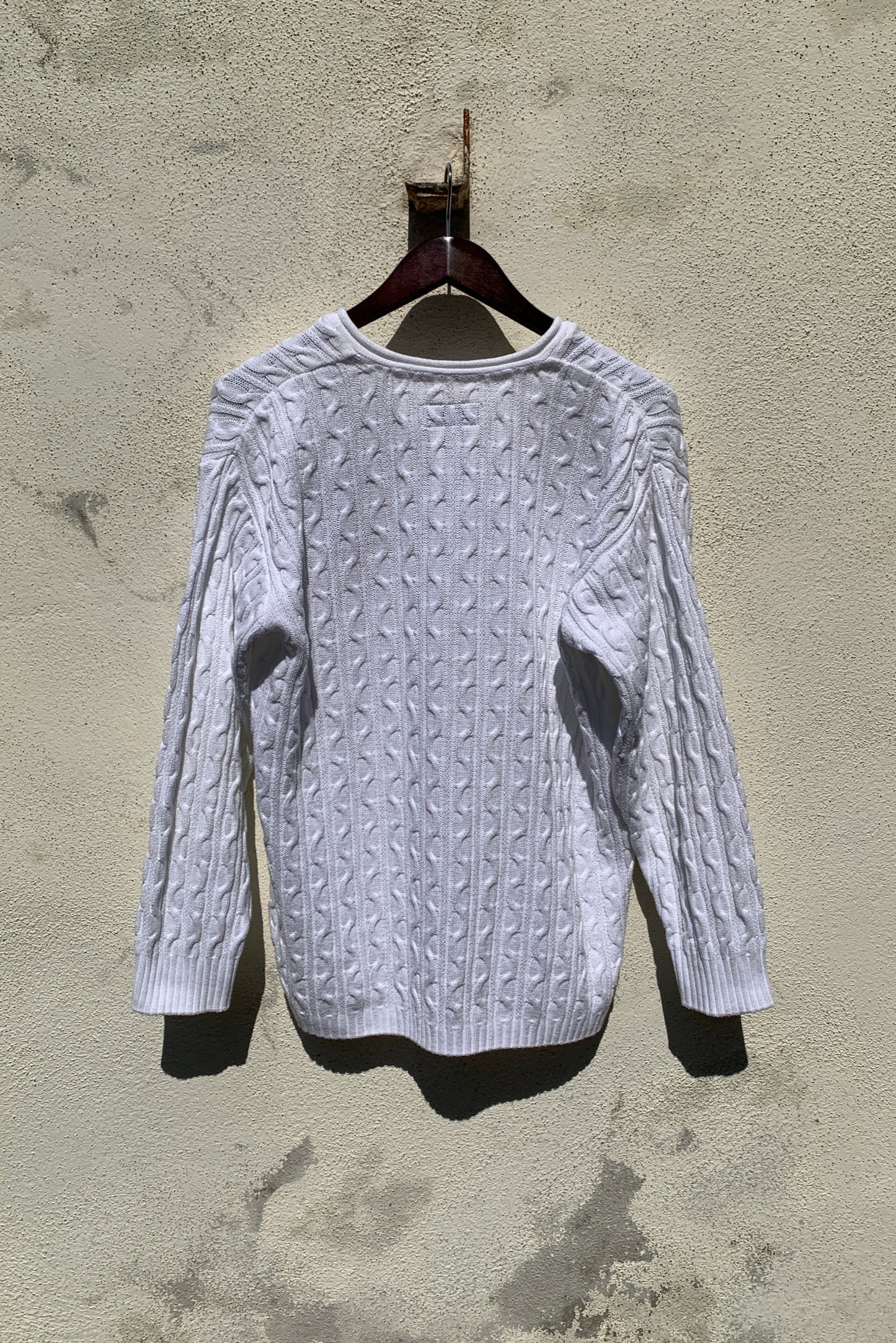 Upcycling Deep V-Neck Strickpullover Weiß M