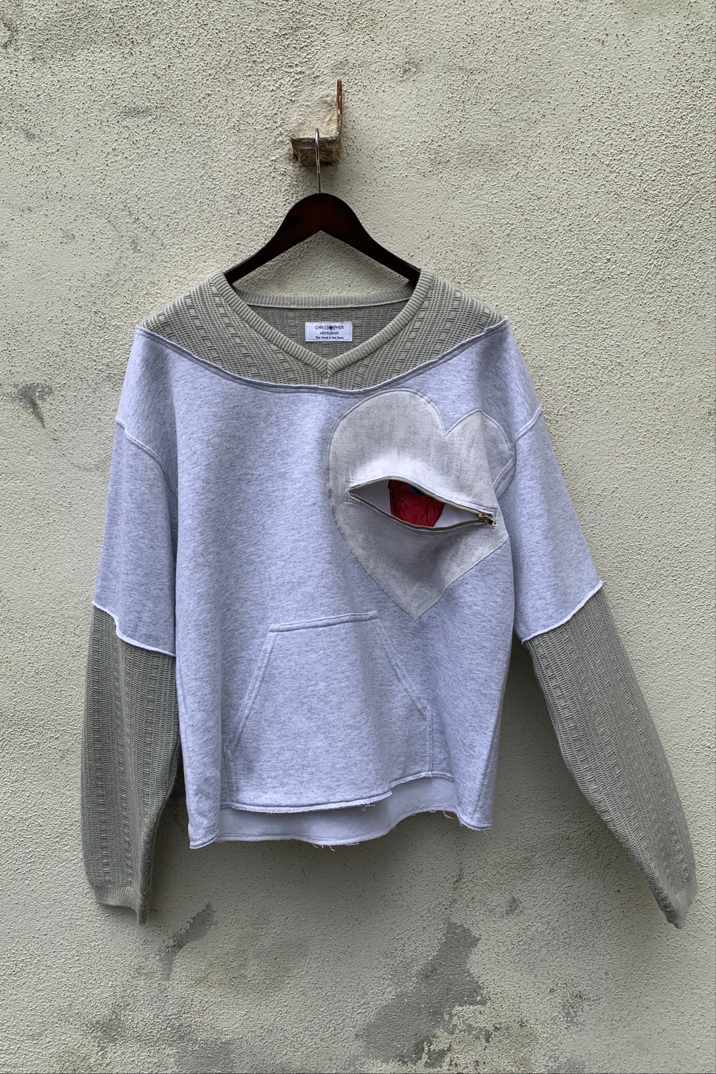 Upcycling Deep Vintage Sweater Hellgrau L