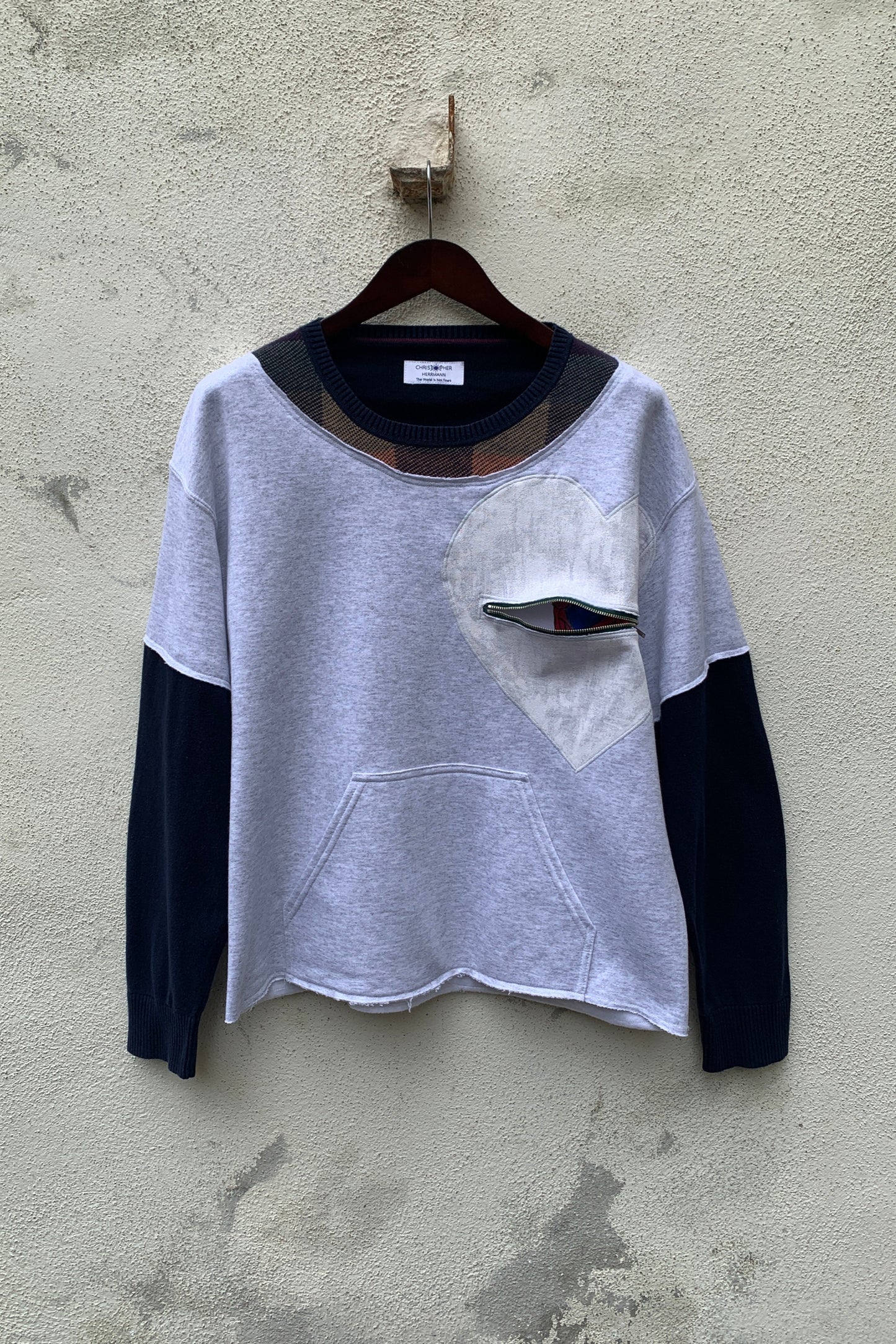 Upcycling Deep Vintage Sweater Hellgrau L