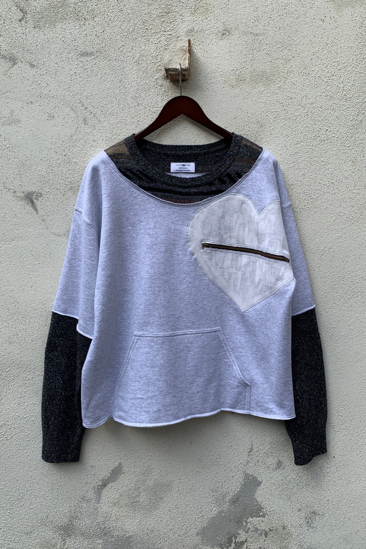 Upcycling Deep Vintage Sweater Hellgrau XL