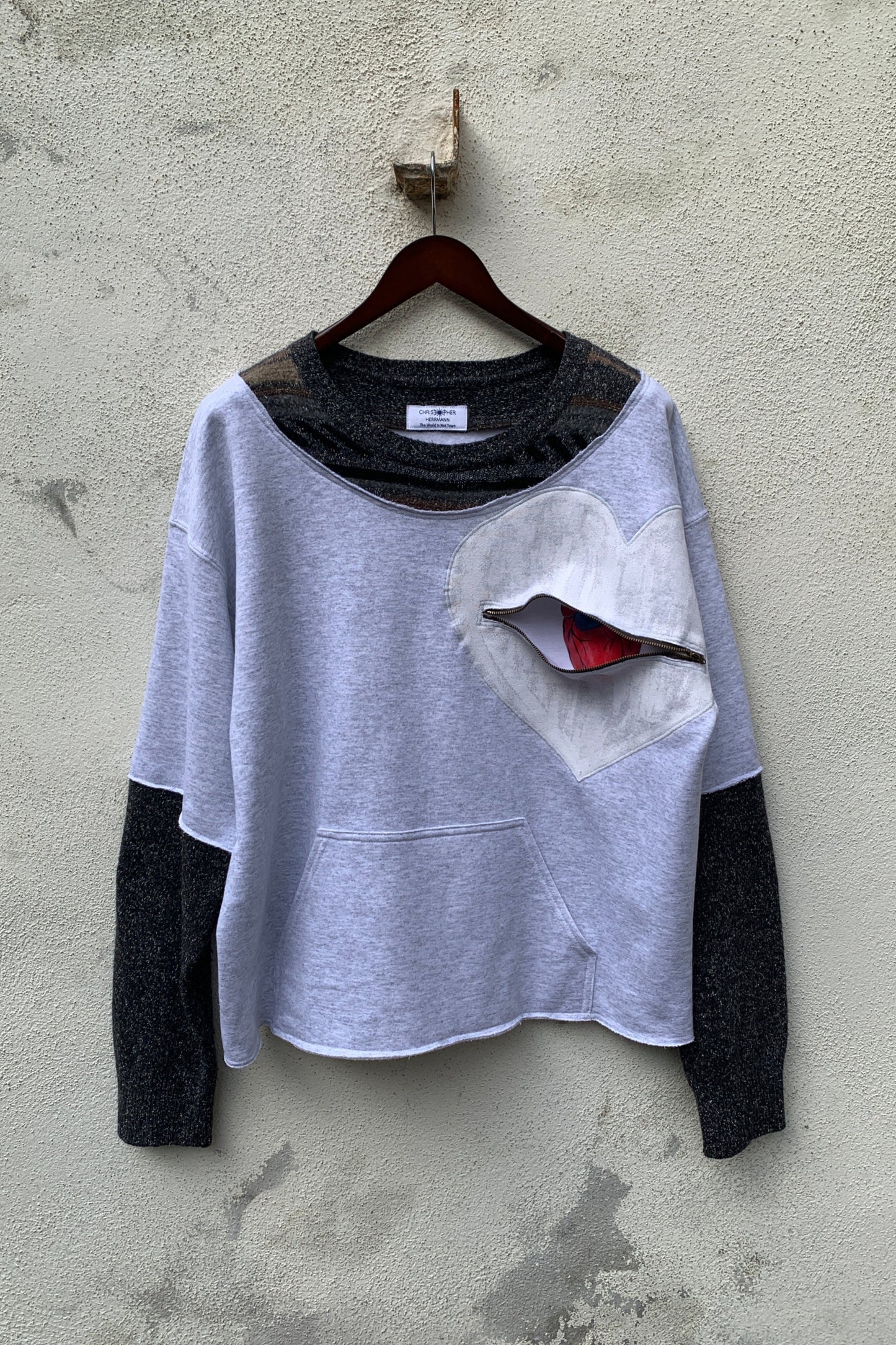Upcycling Deep Vintage Sweater Hellgrau XL