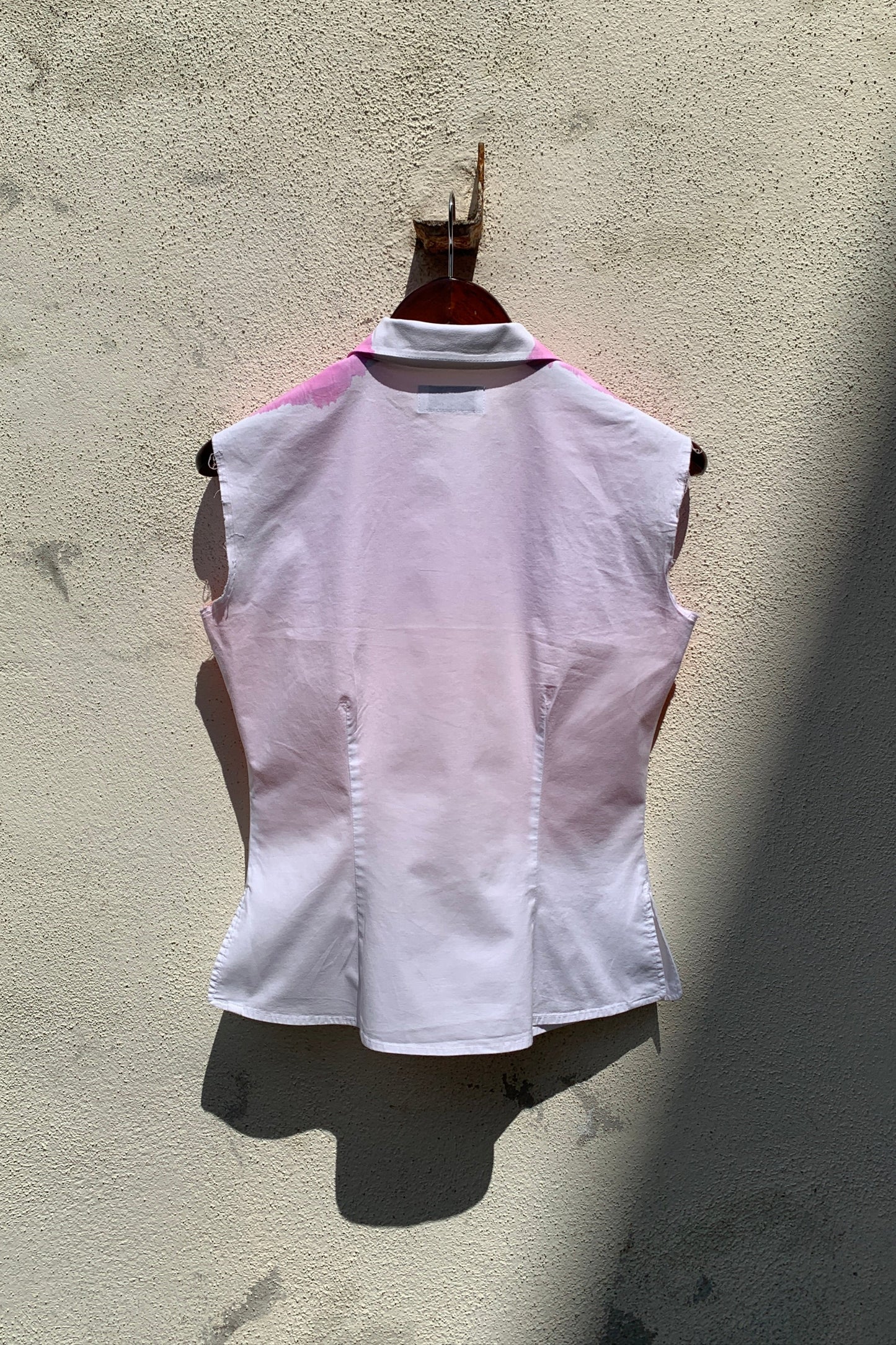 Upcycling Color-Blocking Ärmellos Bluse Weiß Pink Orange S