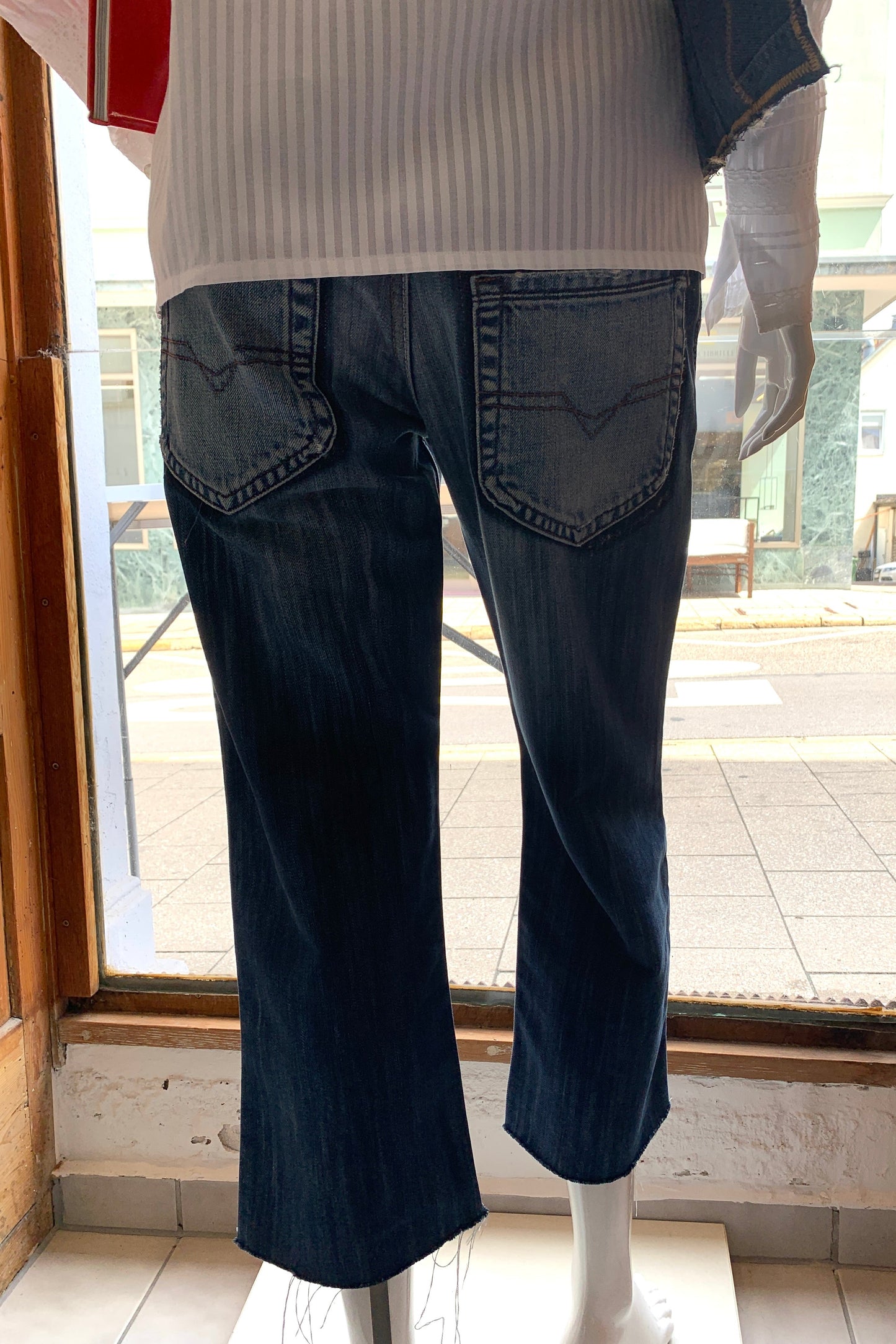 Upcycling Sonne & Mond Dreiviertel Jeans Blau 31