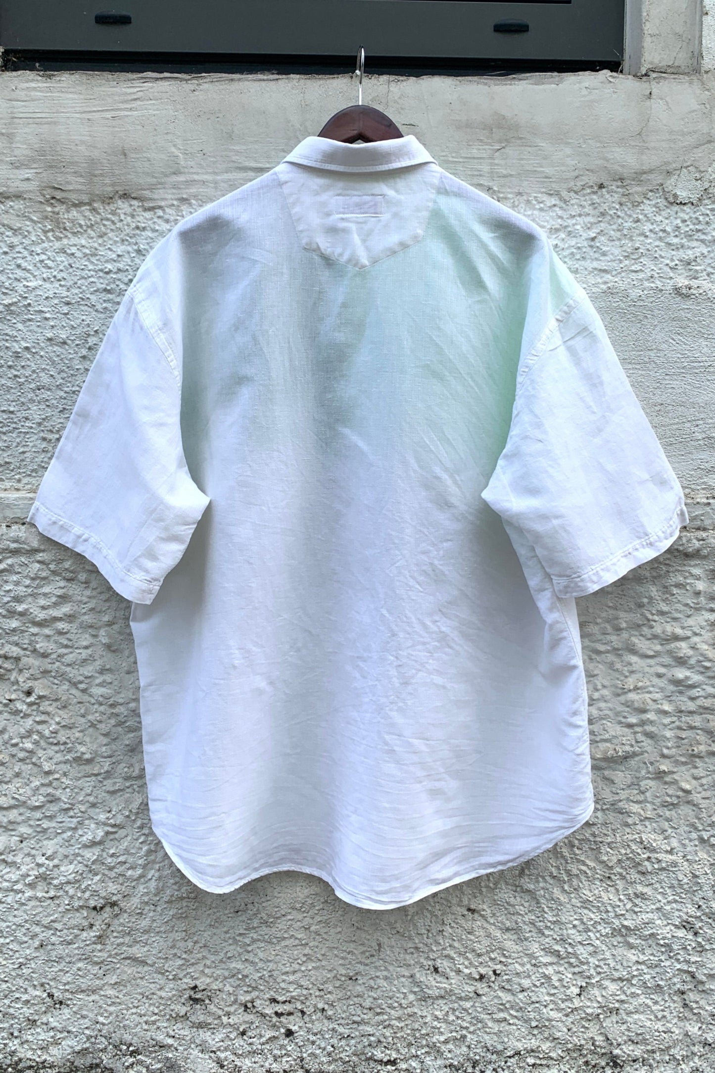 Upcycling Color-Chaos Kurzarm Hemd Weiß Grün 3XL