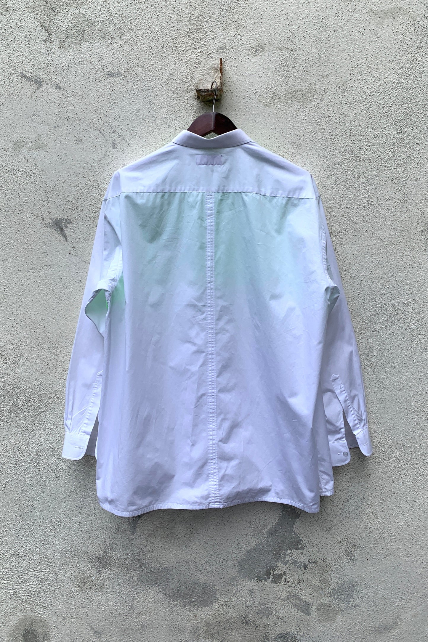 Upcycling Light Color-Blocking Hemd Weiß Neongrün 2XL