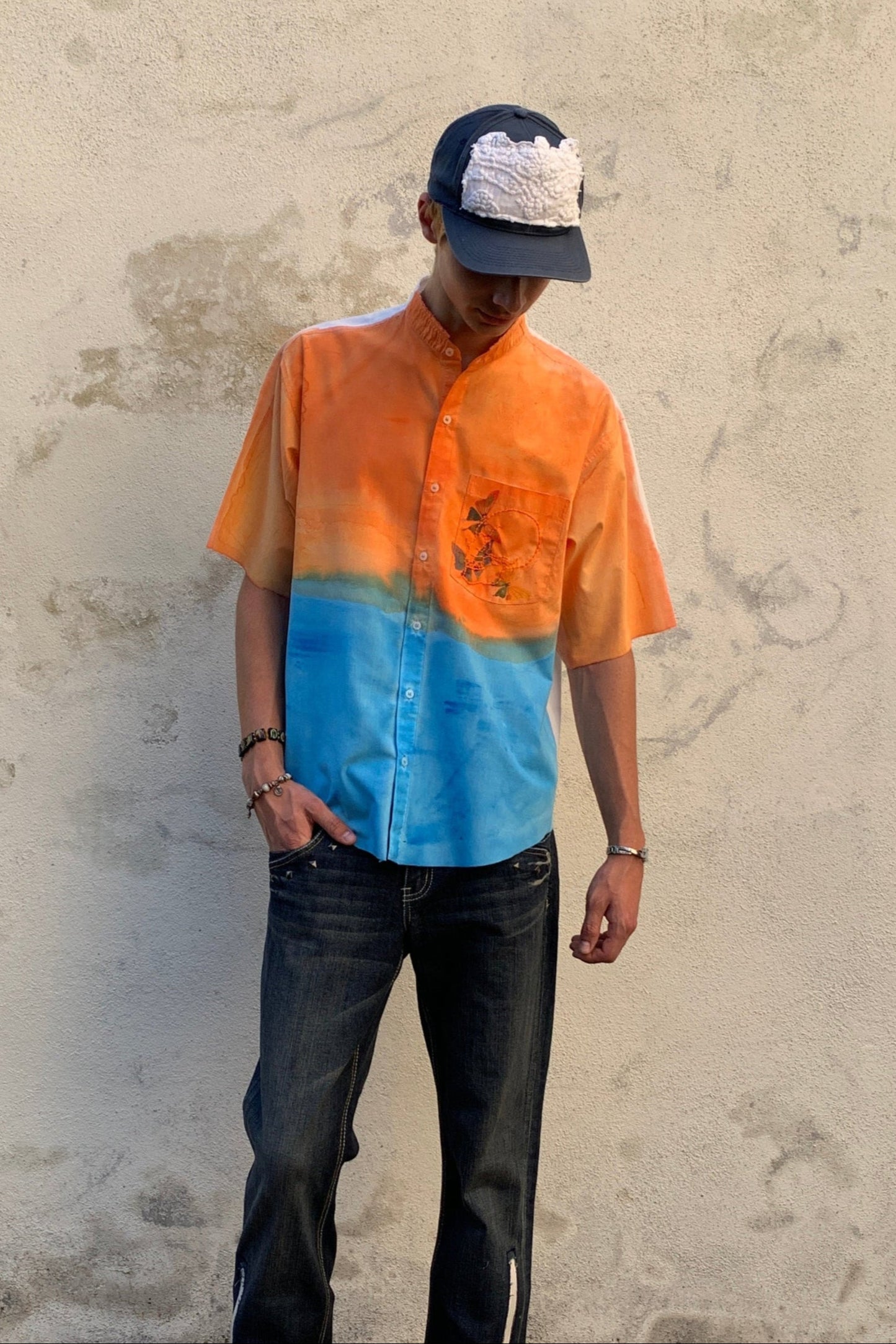 Upcycling Spitzen Cap Blau