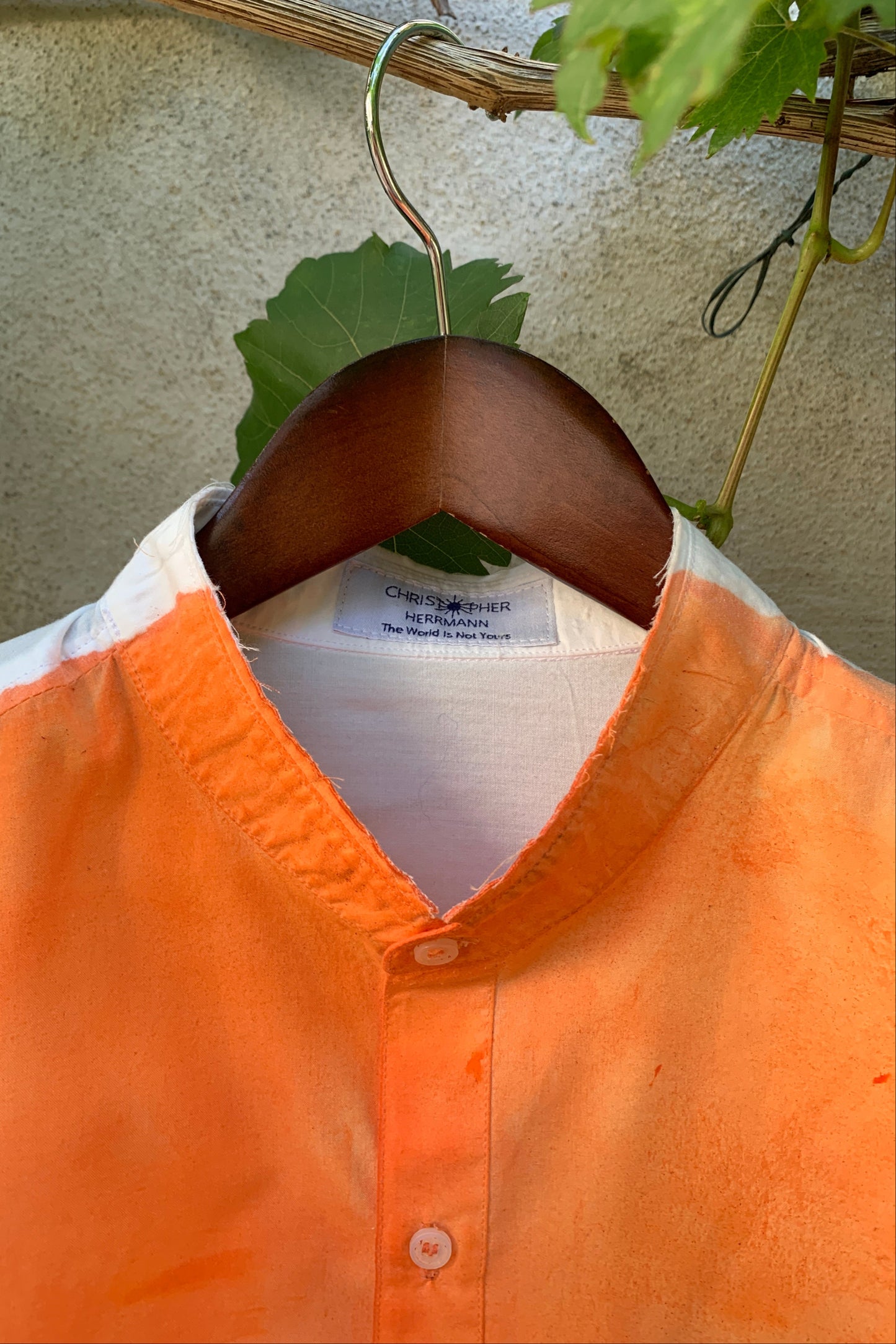 Upcycling Color-Chaos Kurzarm Hemd Orange Blau M