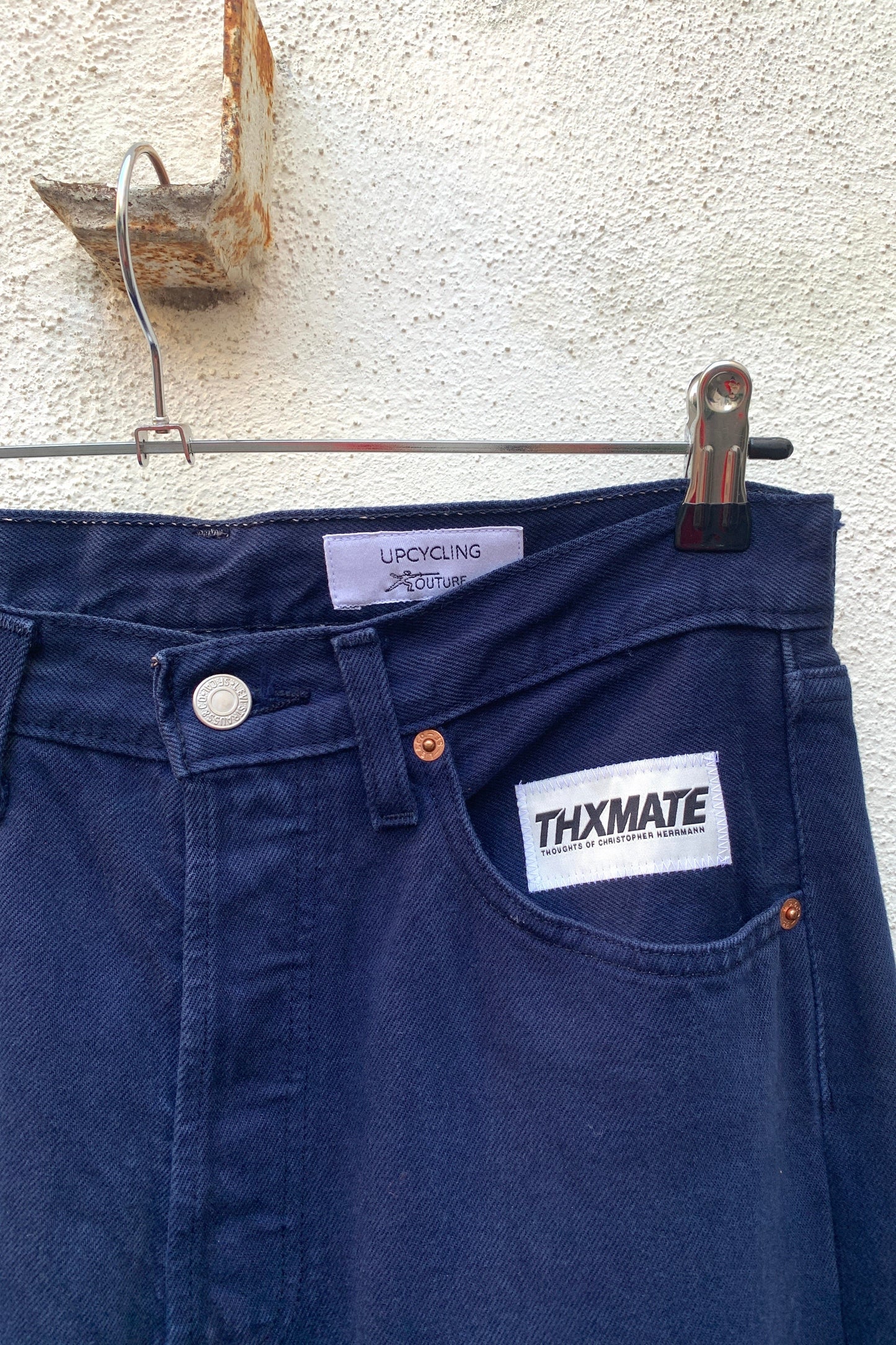 Upcycling Time Runs Biker Jeans Dunkelblau W31 L34