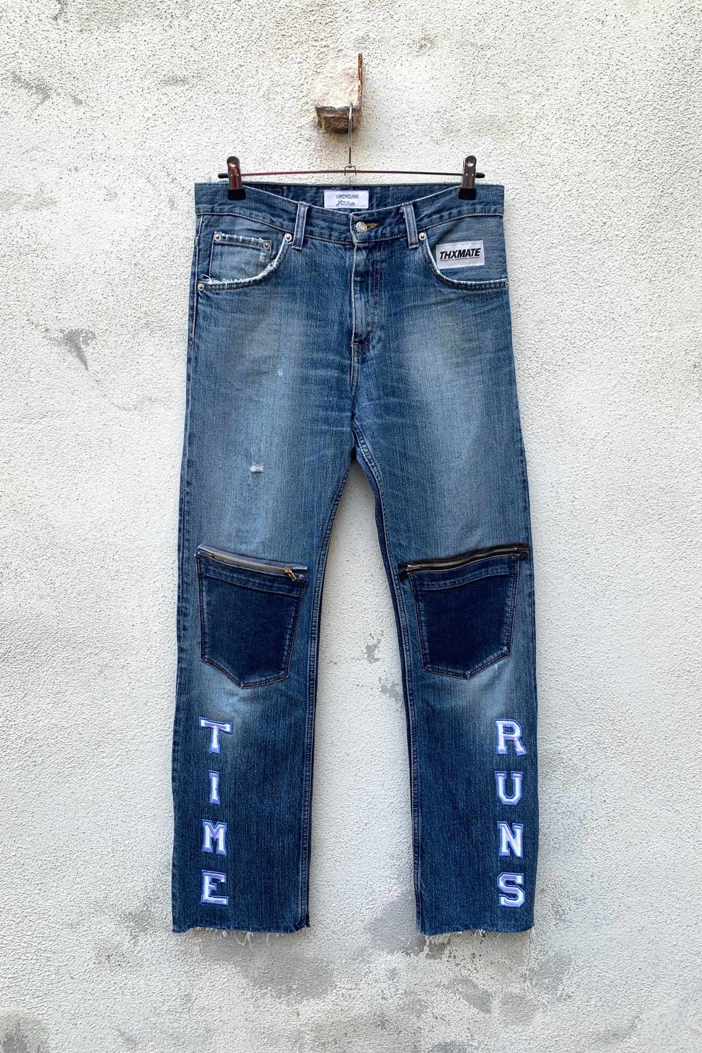 Upcycling Time Runs Biker Jeans Blau W31 L32