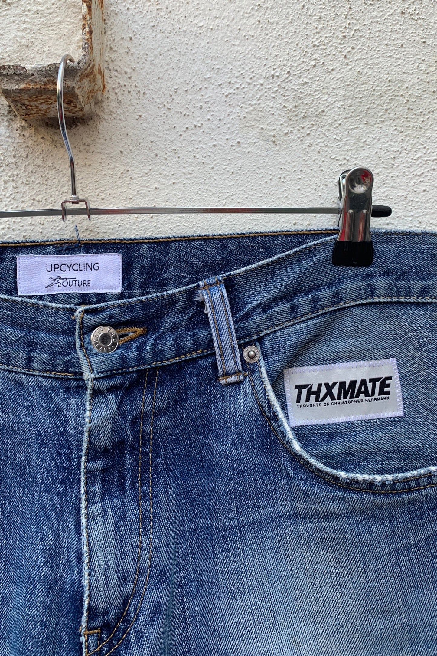 Upcycling Time Runs Biker Jeans Blau W31 L32