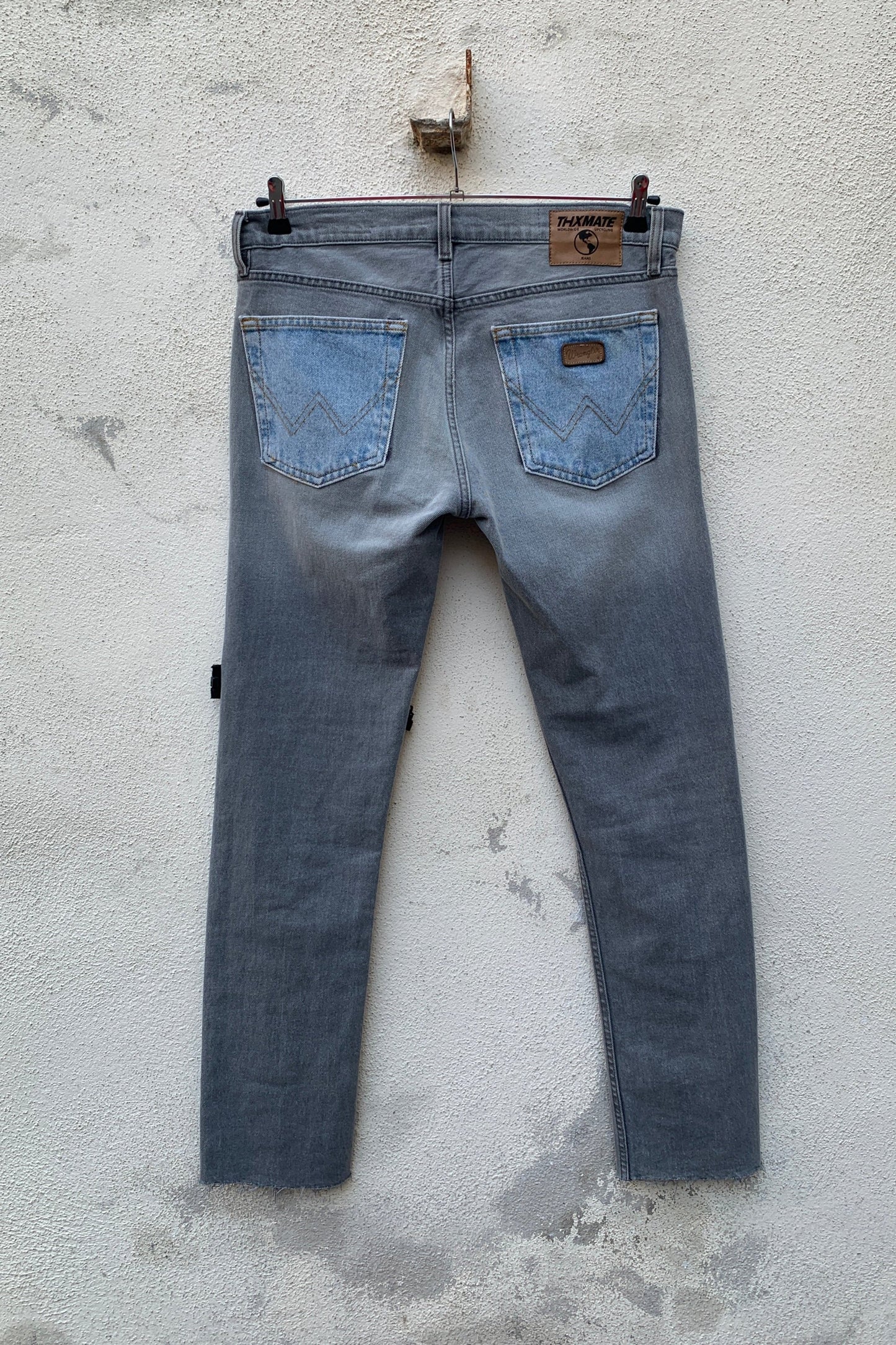 Upcycling Time Runs Biker Jeans Grau W34 L34
