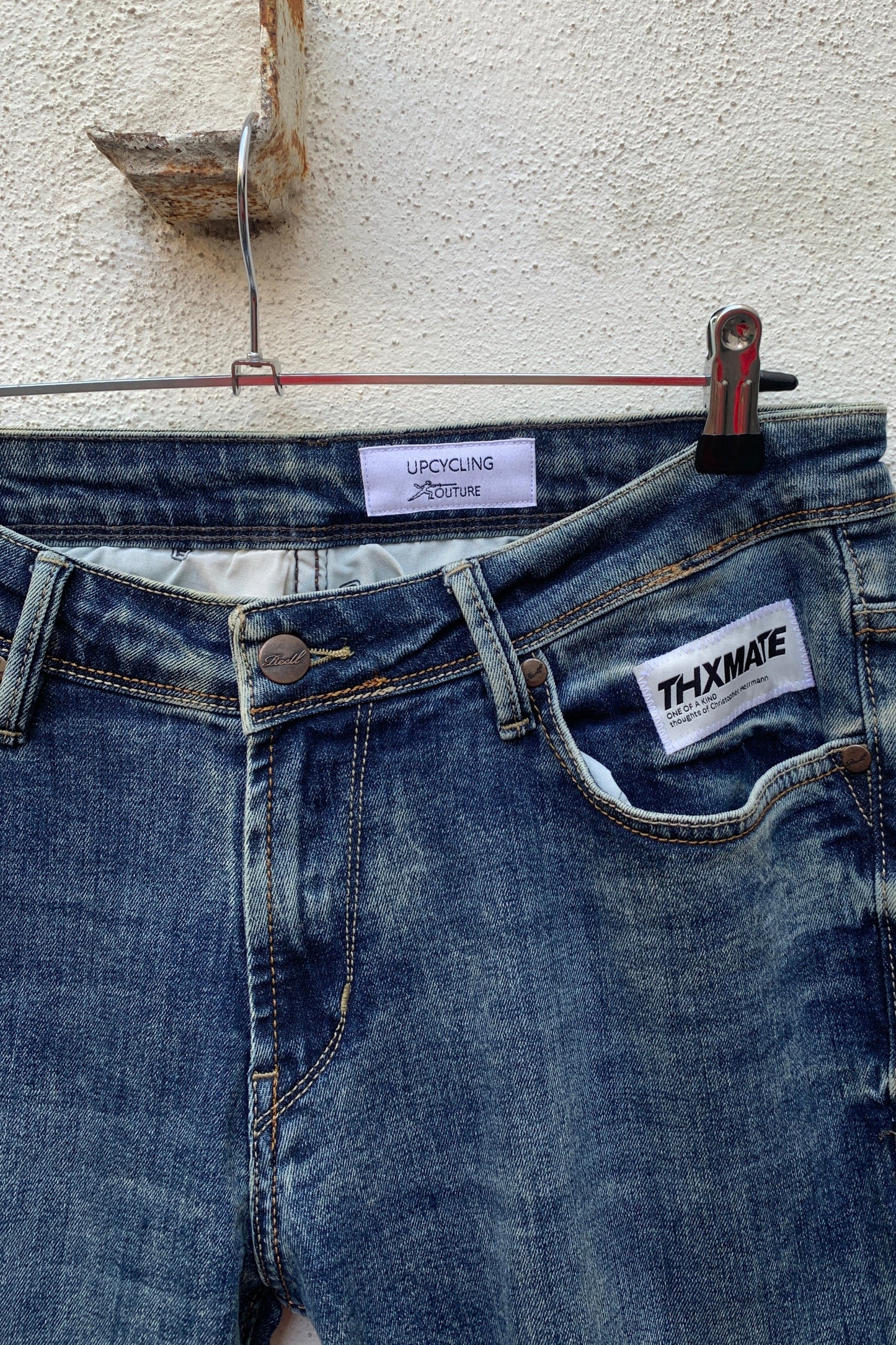 Upcycling Time Runs Biker Jeans Blau W31 L36