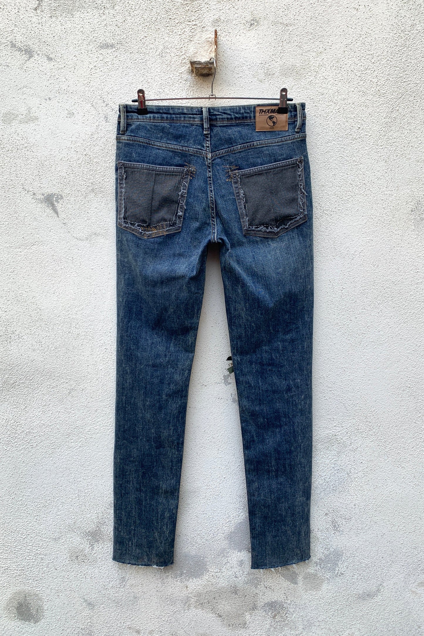 Upcycling Time Runs Biker Jeans Blau W31 L36