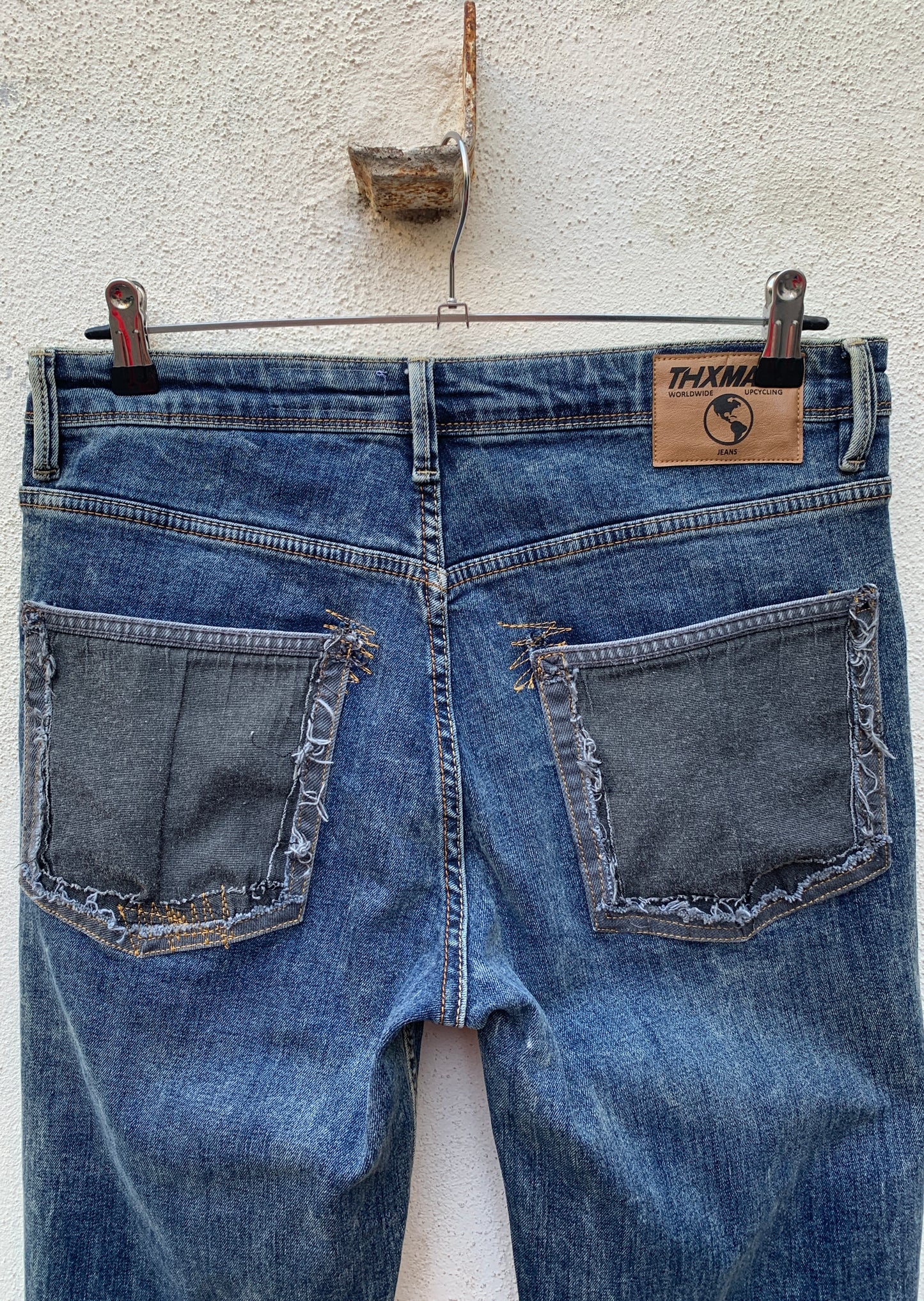Upcycling Time Runs Biker Jeans Blau W31 L36
