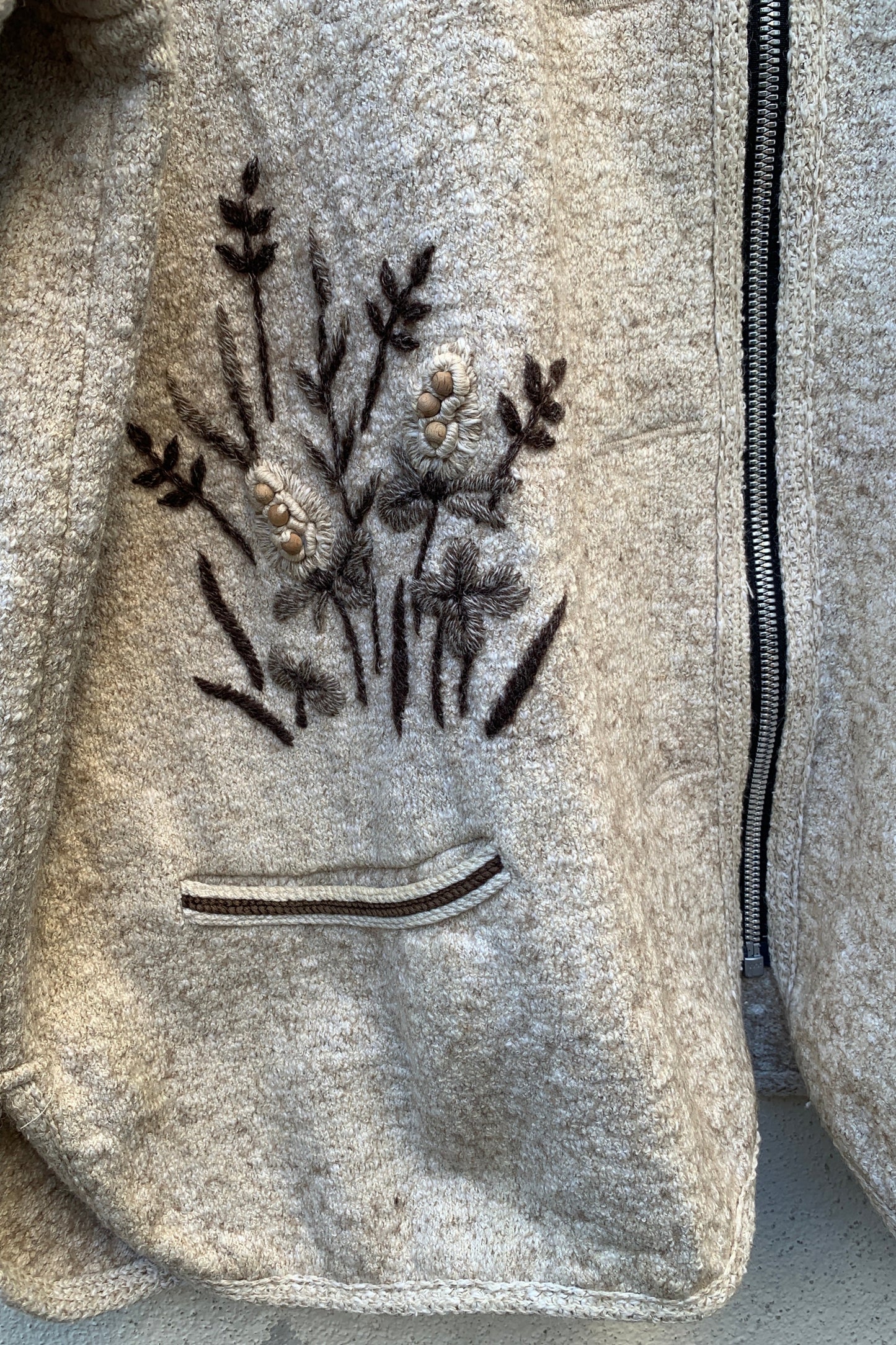 Upcycling Zip-Trachtenjacke Beige 3XL