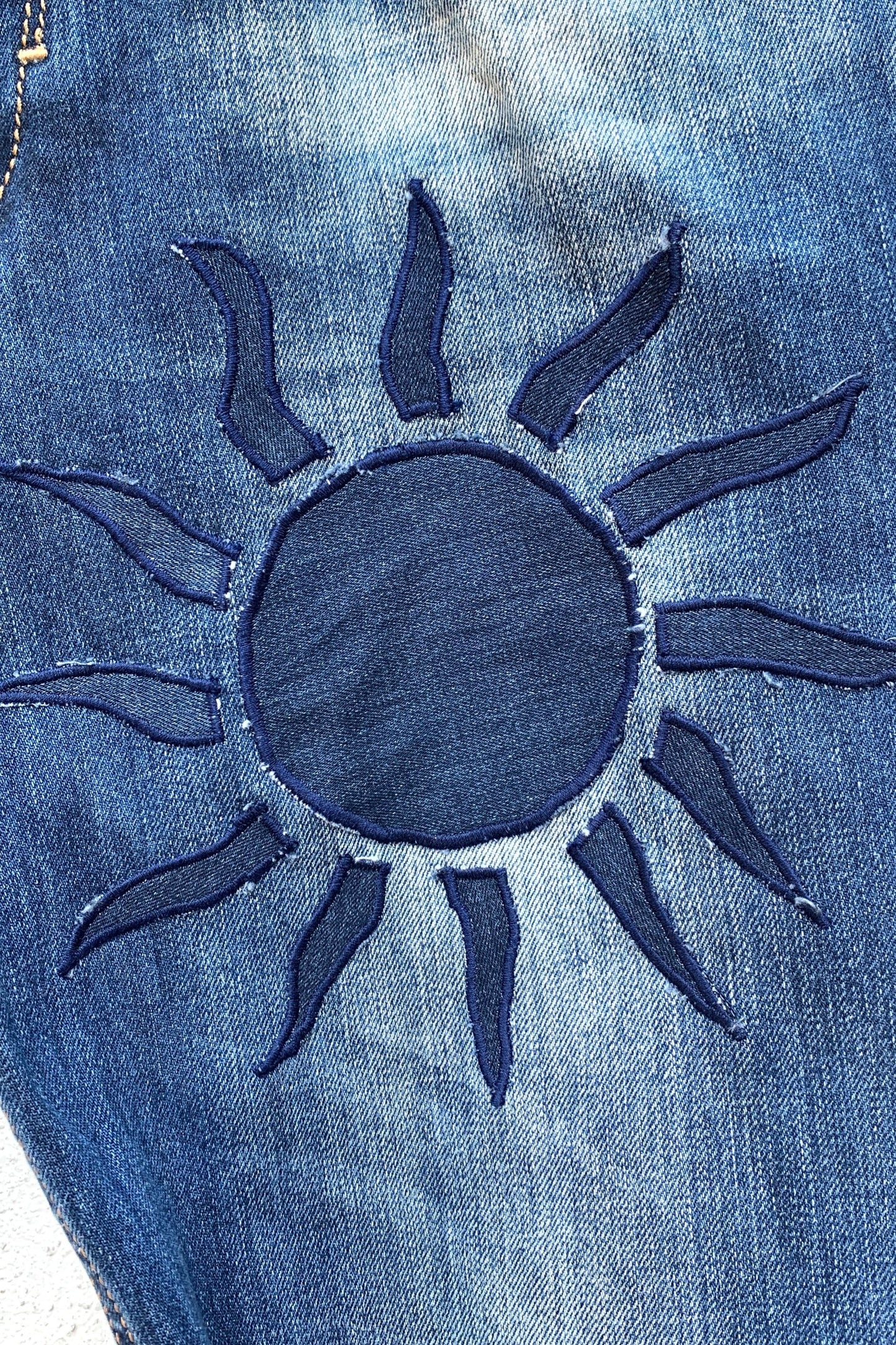 Upcycling Sonne & Mond Kurze Jeans Shorts Mittelblau 31