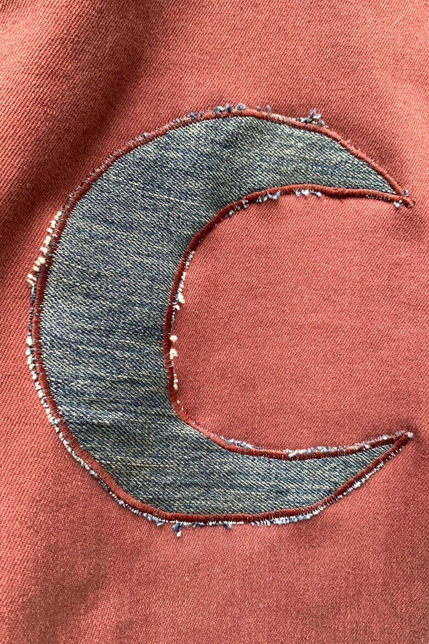 Upcycling Sonne & Mond Kurze Jeans Shorts Rot 30
