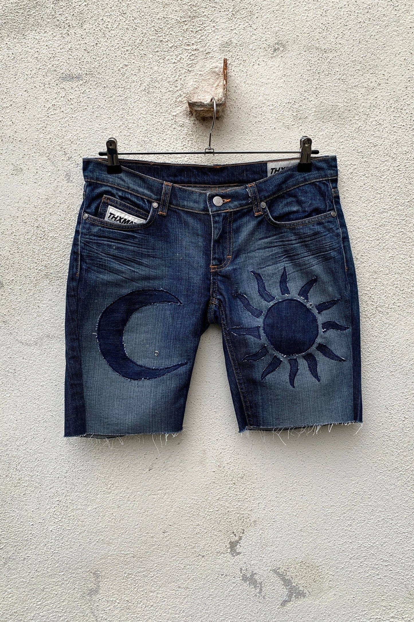 Upcycling Sonne & Mond Kurze Jeans Shorts Blau 27