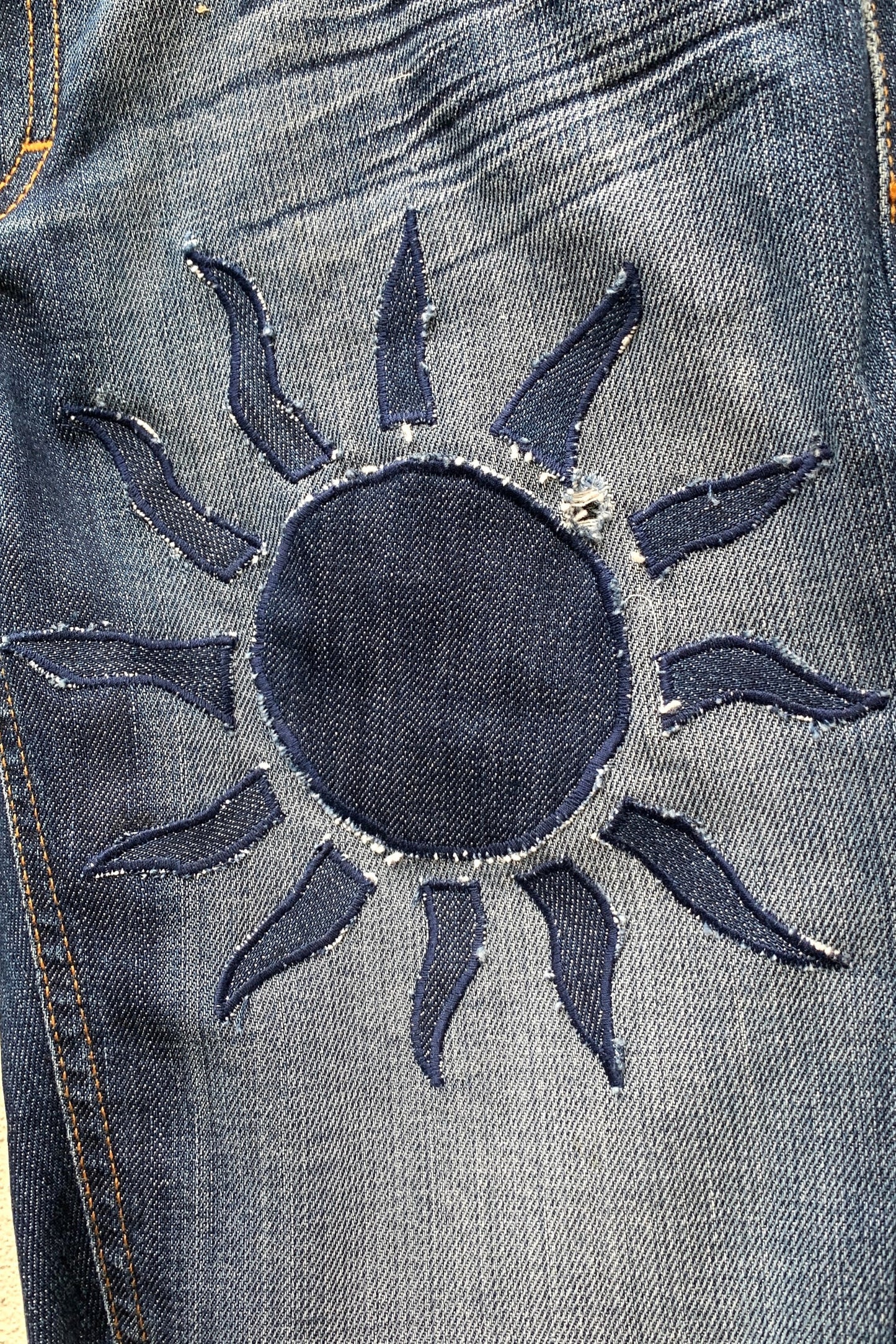 Upcycling Sonne & Mond Kurze Jeans Shorts Blau 27