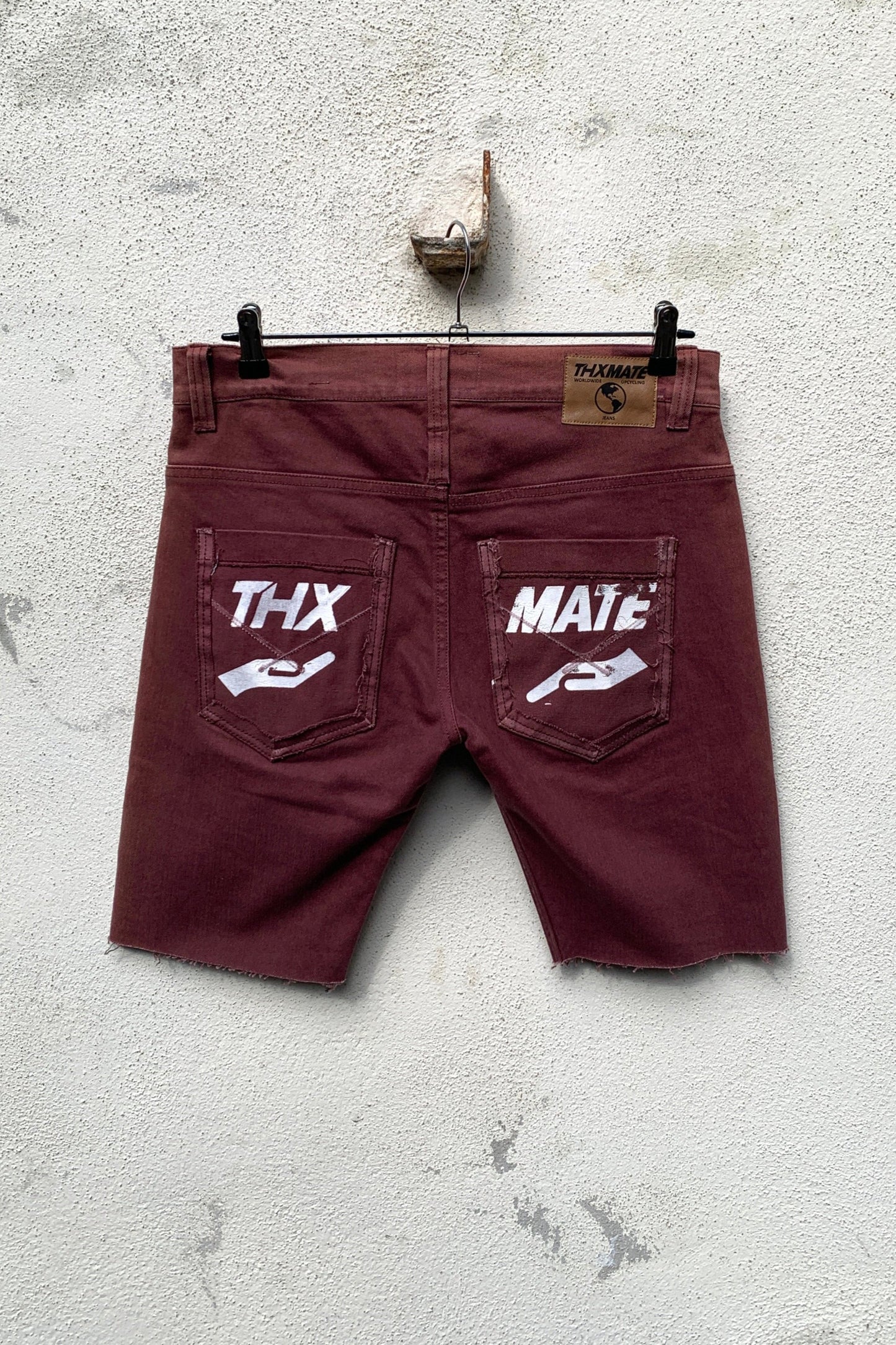 Upcycling Sonne & Mond Kurze Jeans Shorts Rot 30