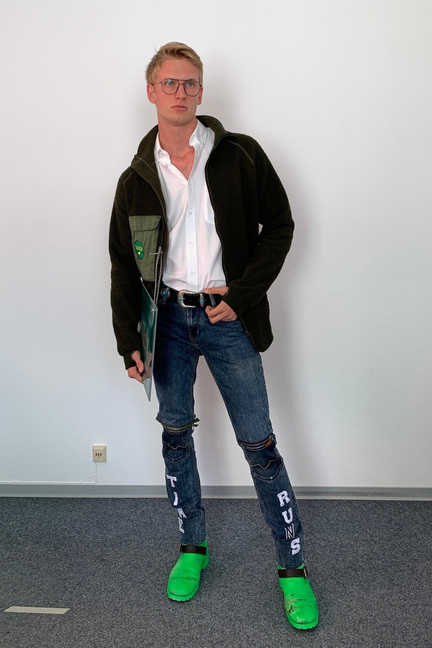 Upcycling Time Runs Biker Jeans Blau W31 L36
