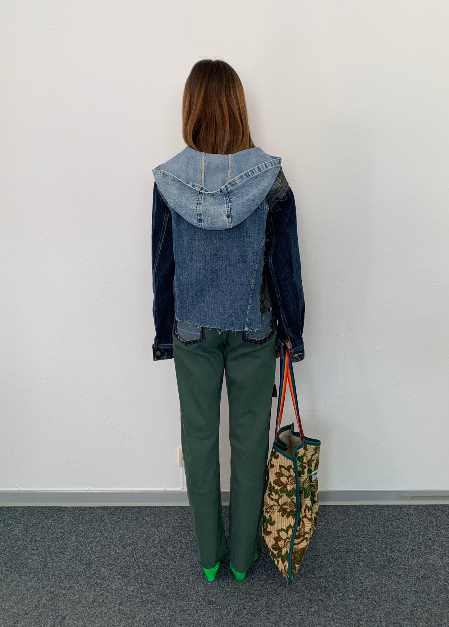 Upcycling Time Runs Biker Jeans Dunkelgrün W32 L32