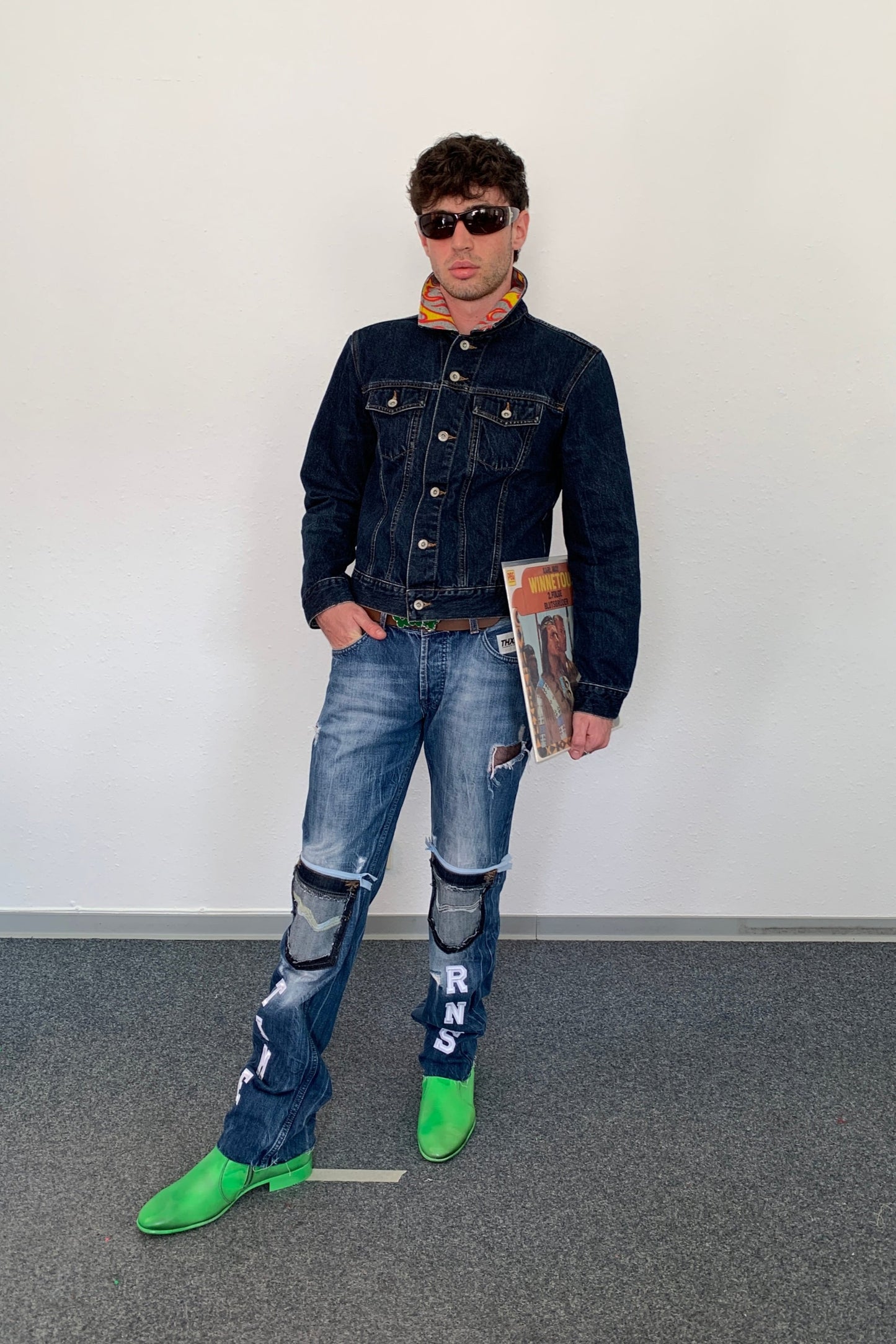 Upcycling Time Runs Biker Jeans Blau W31 L32