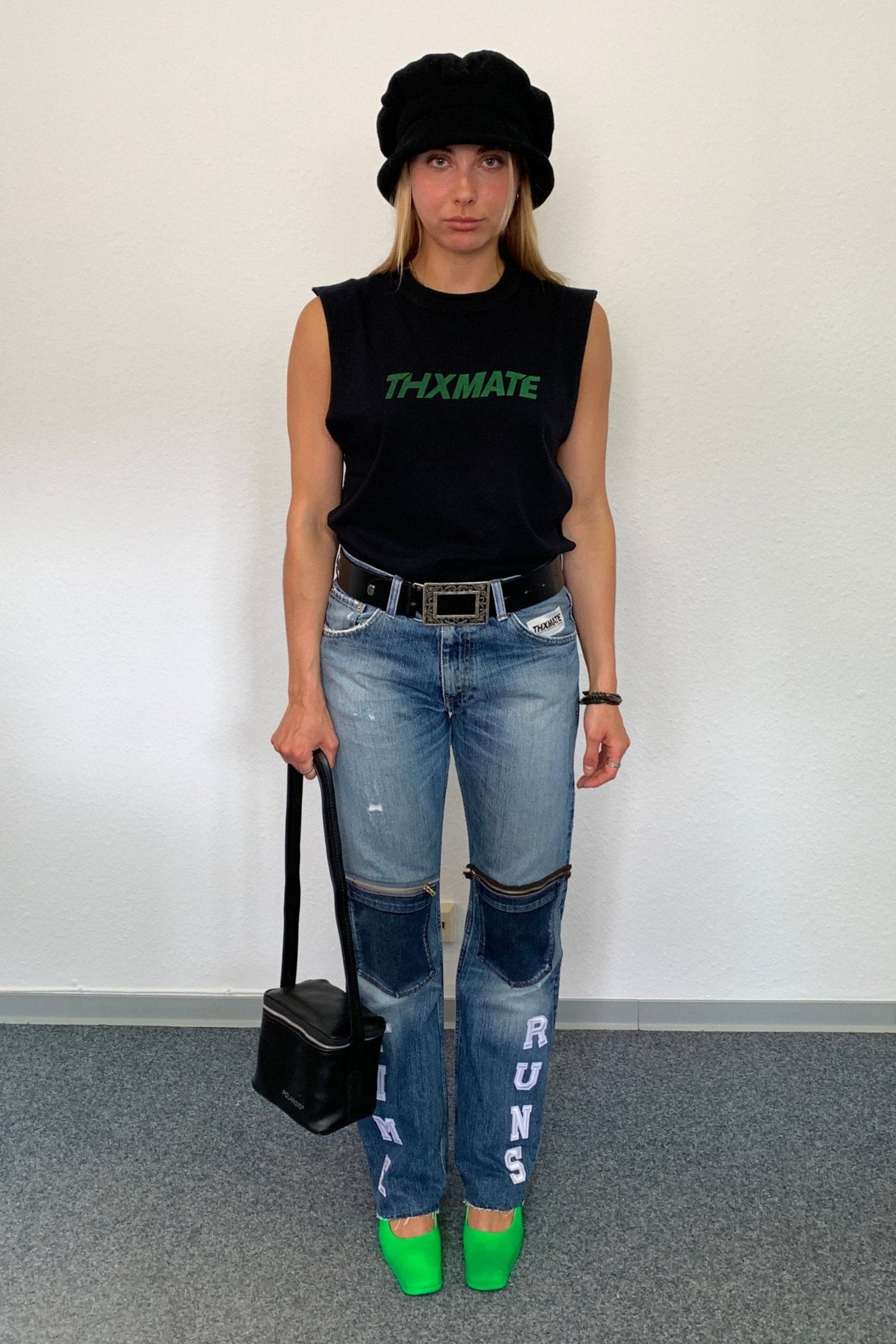 Upcycling Time Runs Biker Jeans Blau W31 L32