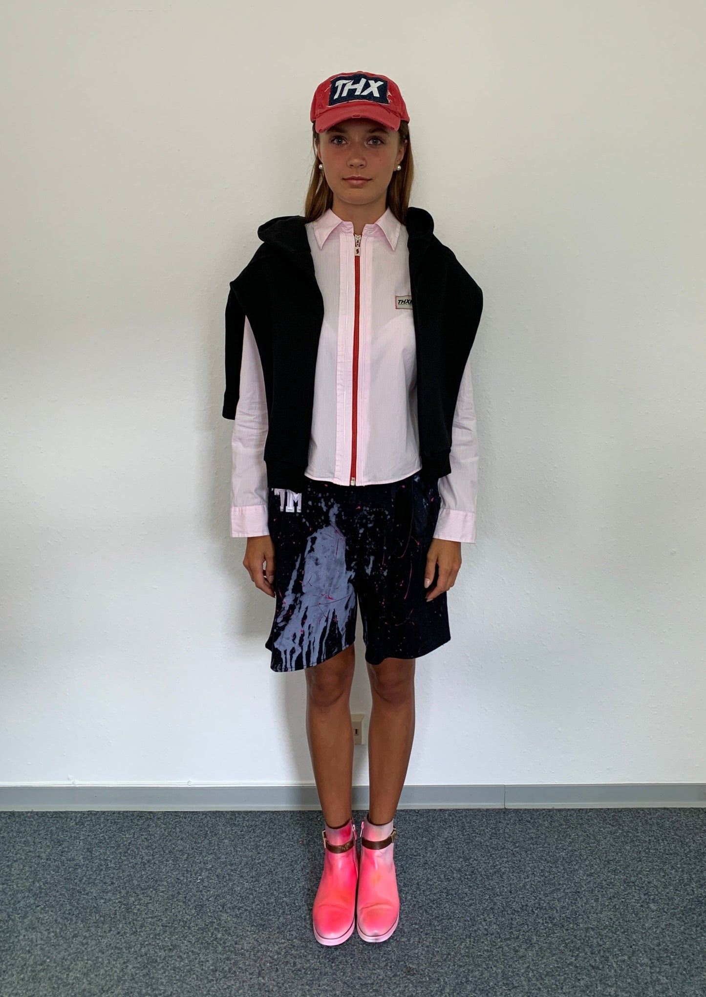 Upcycling Classic Zip-Bluse Rosa S