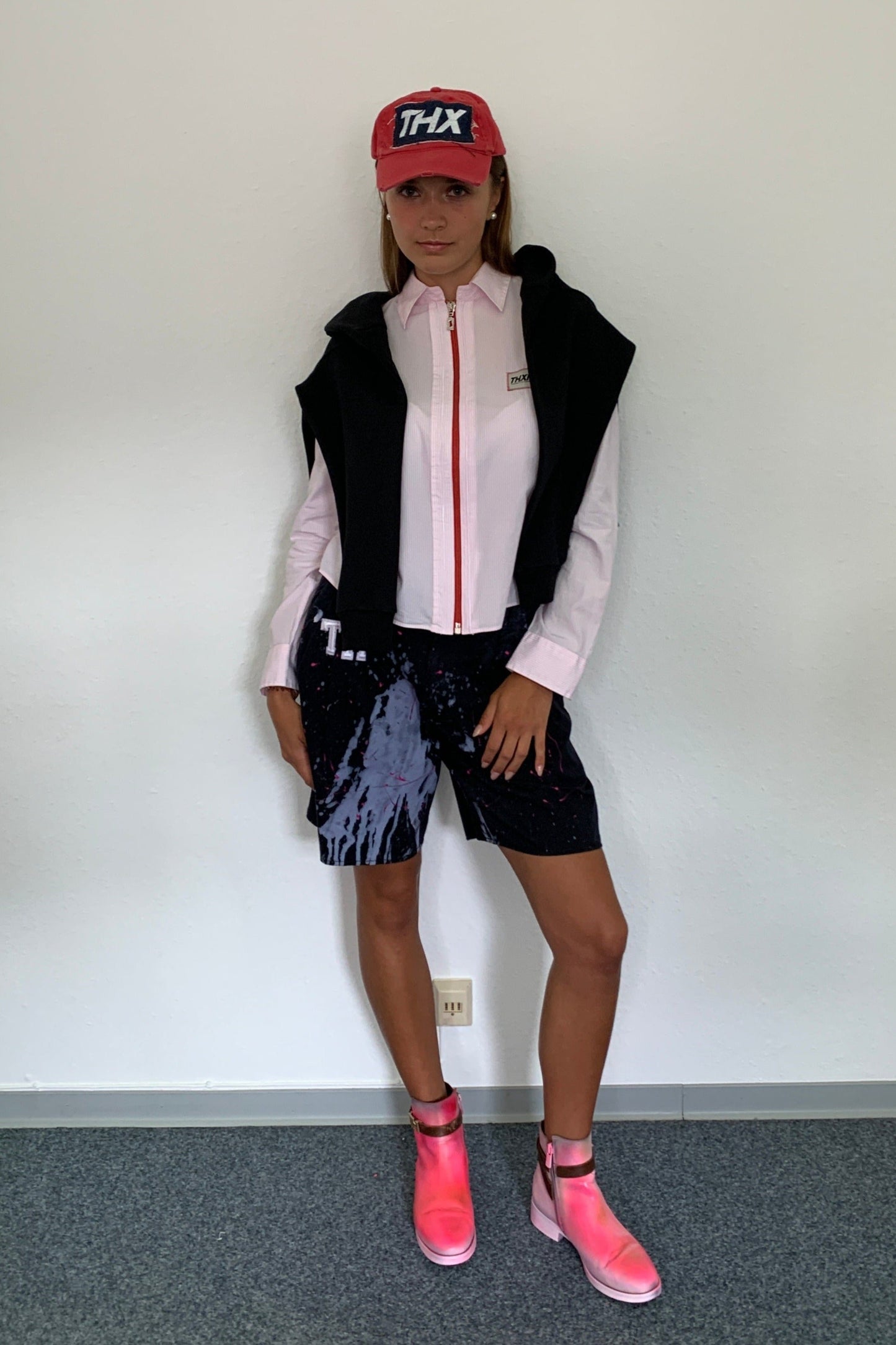 Upcycling Classic Zip-Bluse Rosa S
