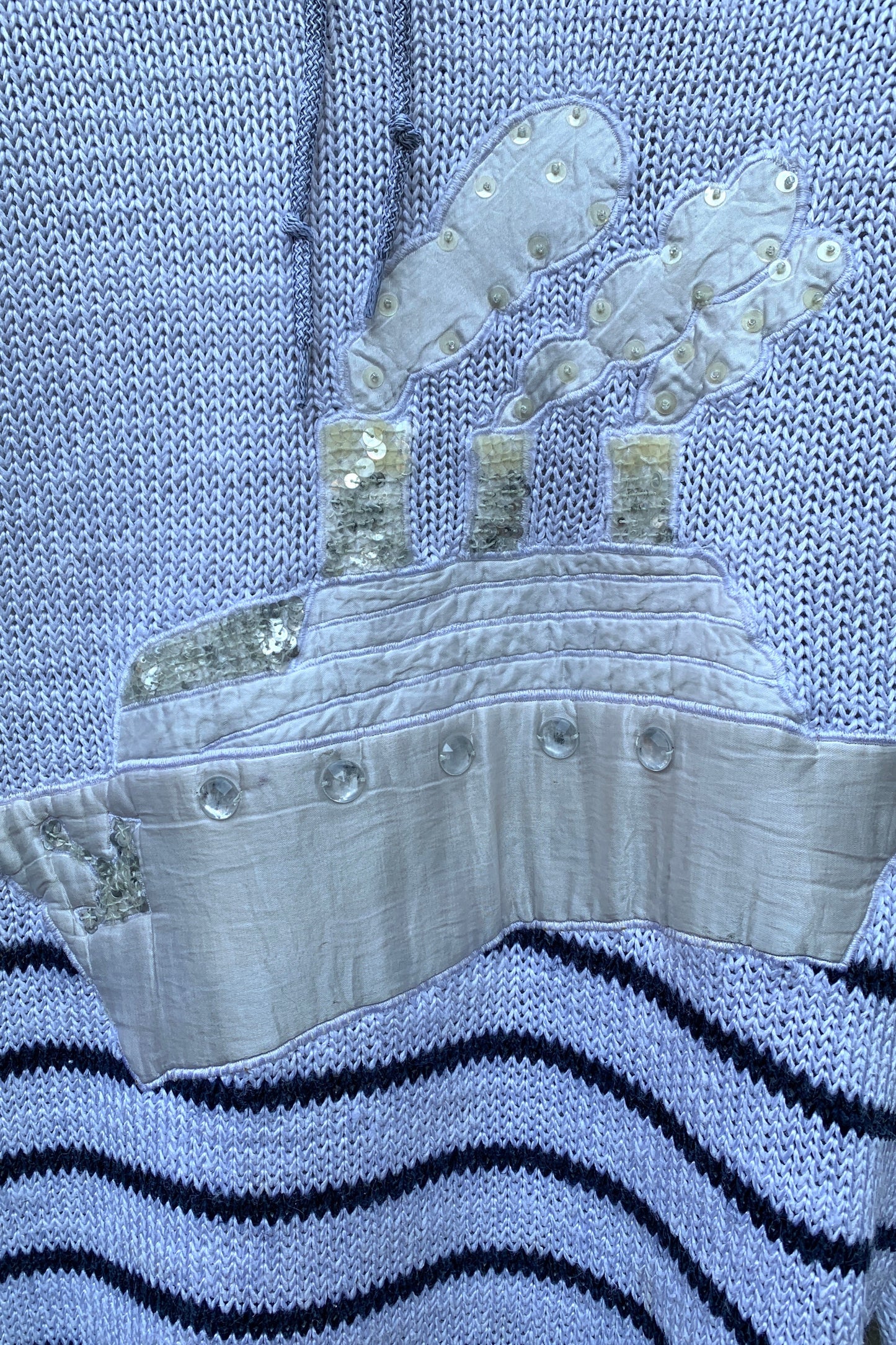 Upcycling Vintage Strick Hoodie Weiß M