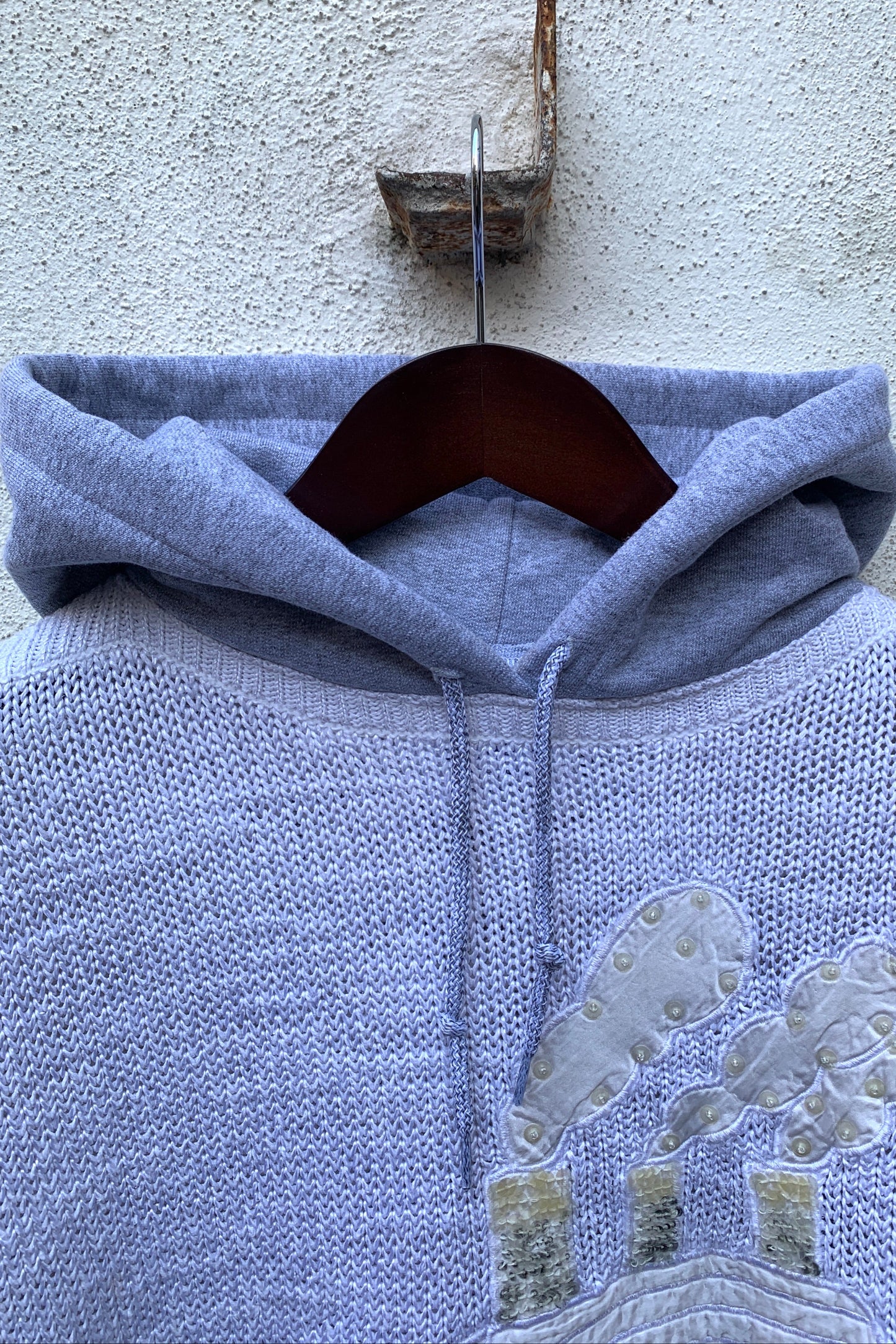 Upcycling Vintage Strick Hoodie Weiß M