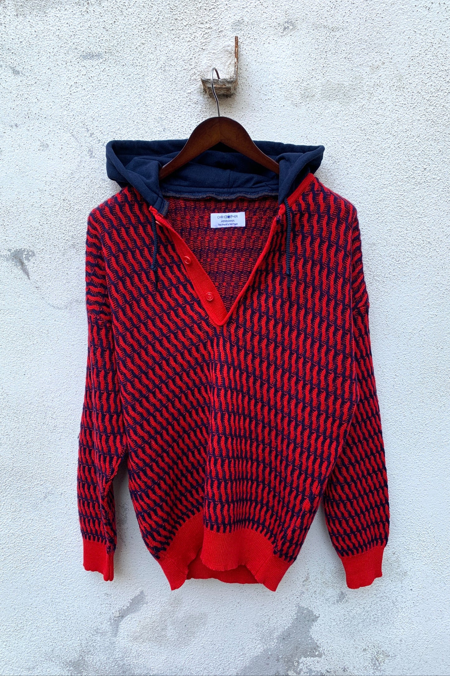 Upcycling Vintage Strick Hoodie Rot L