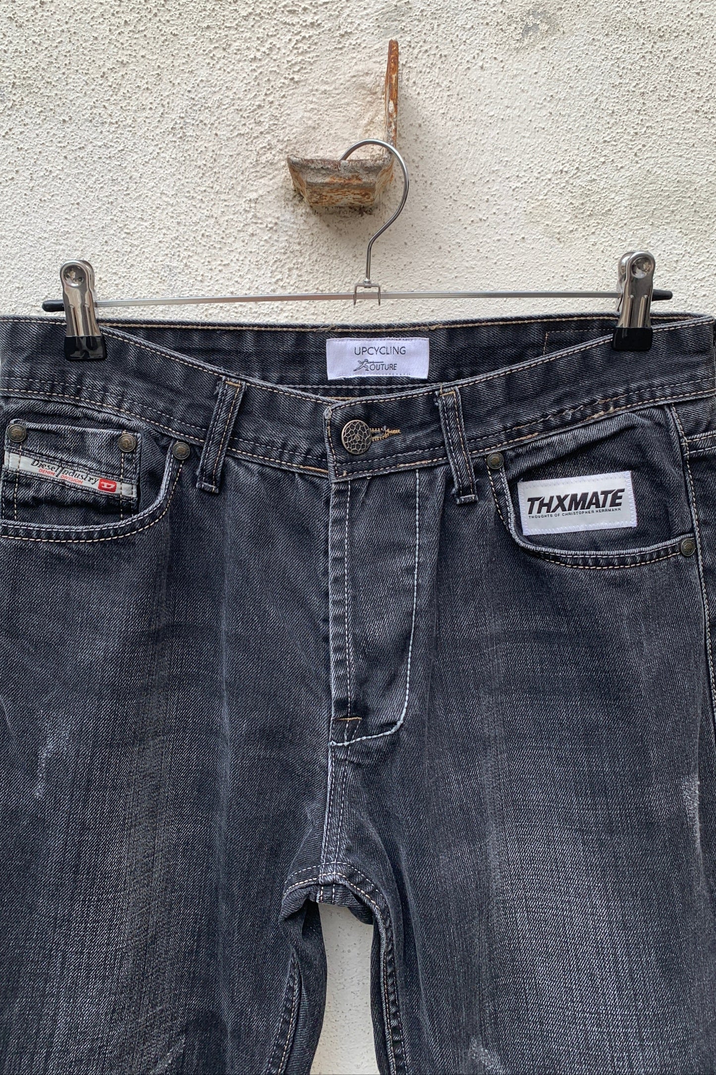 Upcycling Time Runs Biker Jeans Dunkelgrau W31 L32