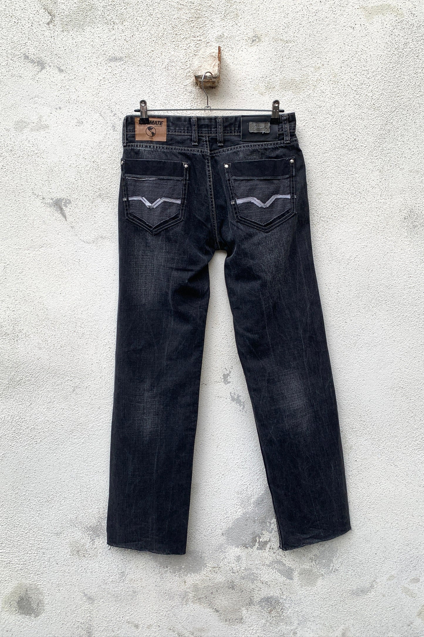 Upcycling Time Runs Biker Jeans Dunkelgrau W31 L32