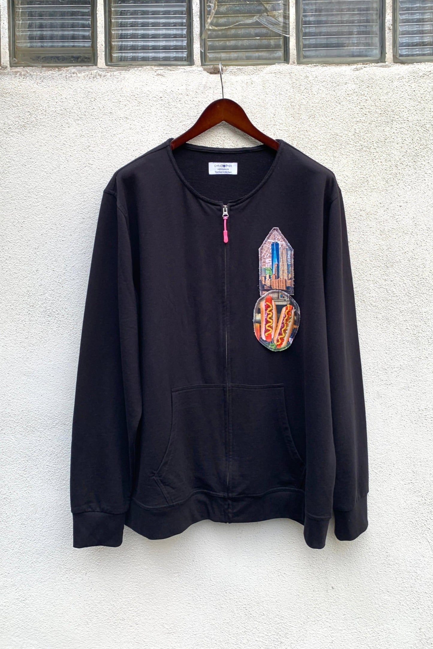Upcycling 1984 Sweatjacke Schwarz XL