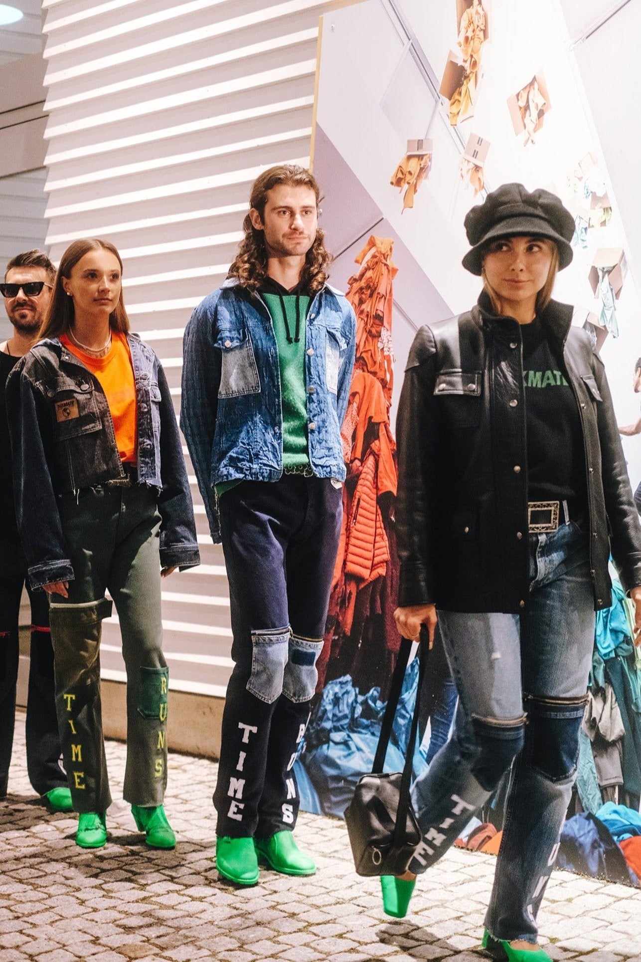 Upcycling Time Runs Biker Jeans Dunkelgrün W32 L32