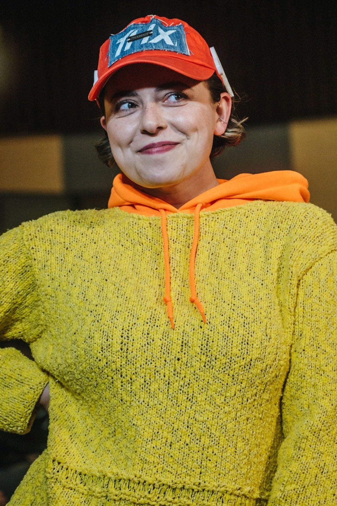 Upcycling Vintage Strick Hoodie Gelb M
