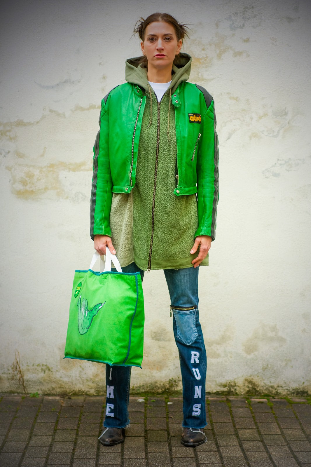 Upcycling Frottee Jacke Khaki L