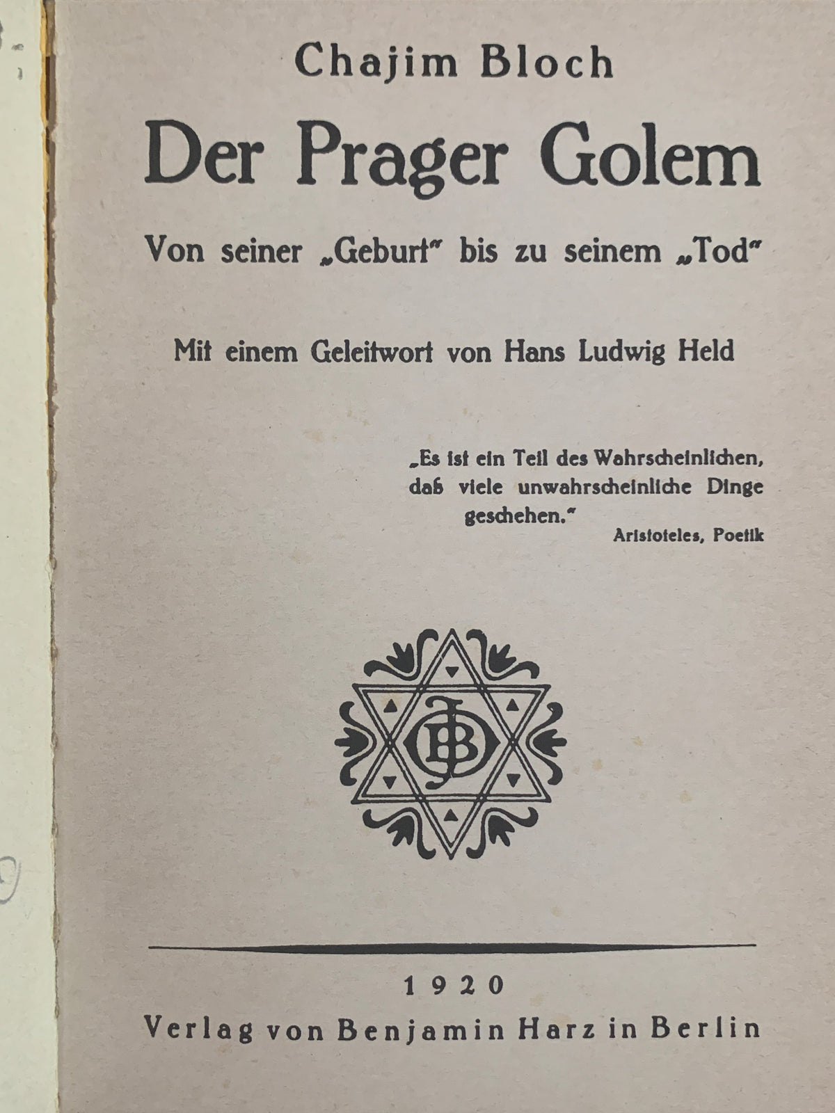 Der Prager Golem von Chajim Bloch
