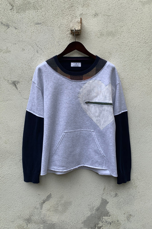 Upcycling Deep Vintage Sweater Hellgrau L