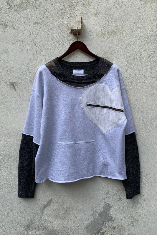 Upcycling Deep Vintage Sweater Hellgrau XL