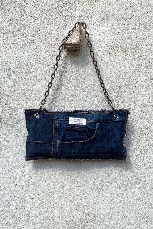 Upcycling Patchwork Jeans Clutch Dunkelblau