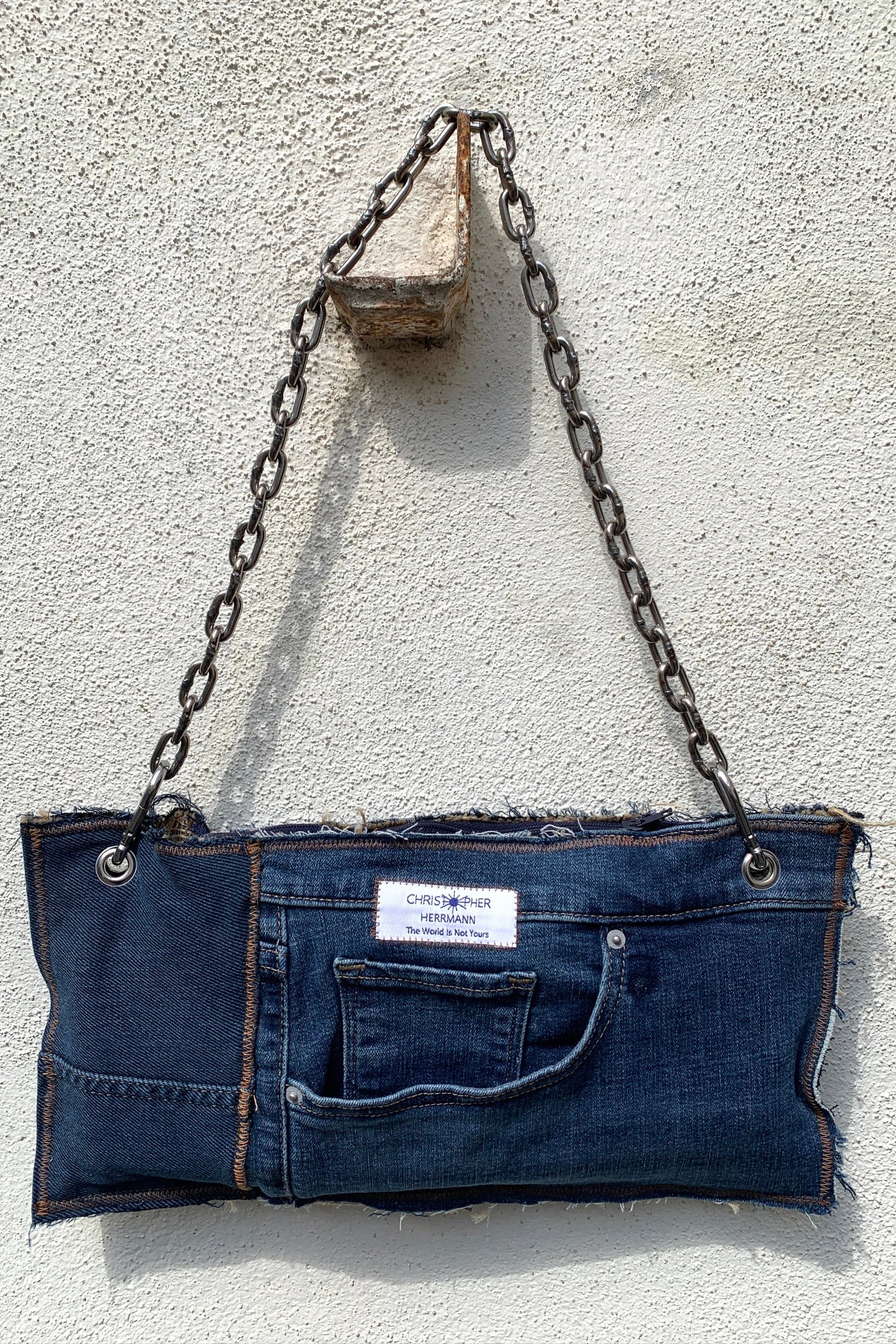 Upcycling Patchwork Jeans Clutch Dunkelblau