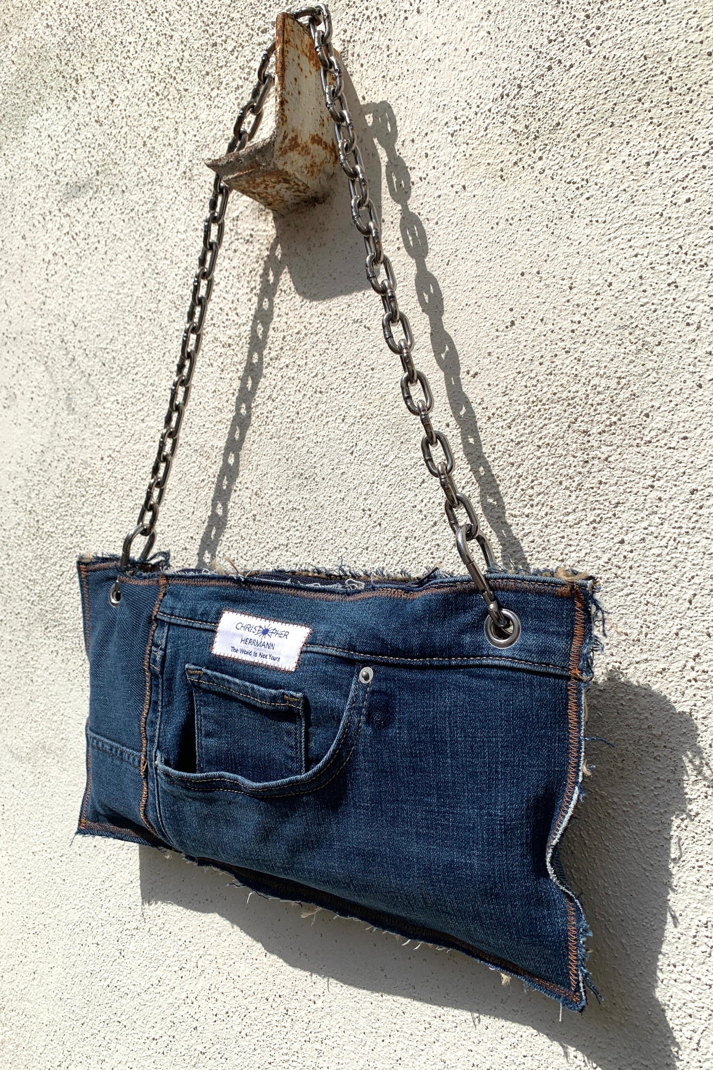 Upcycling Patchwork Jeans Clutch Dunkelblau
