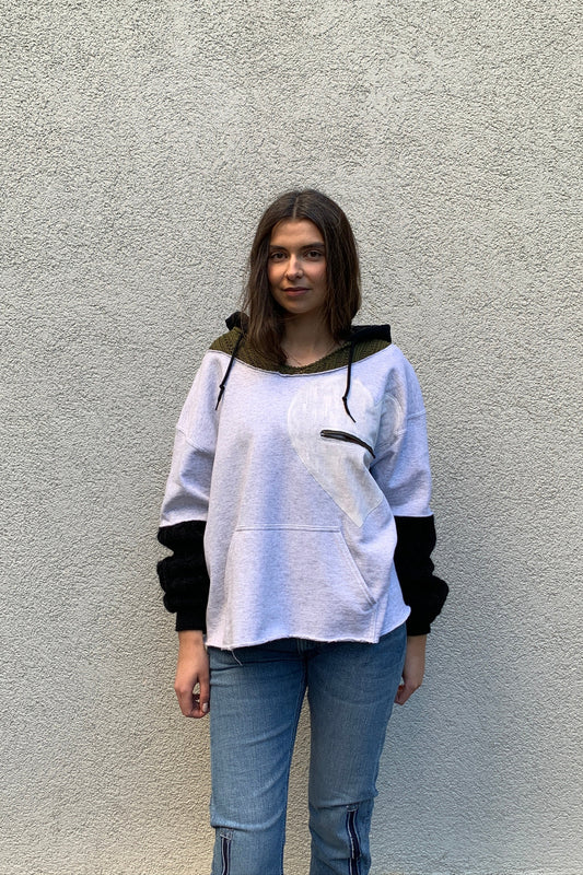 Upcycling Deep Vintage Hoodie Hellgrau XL