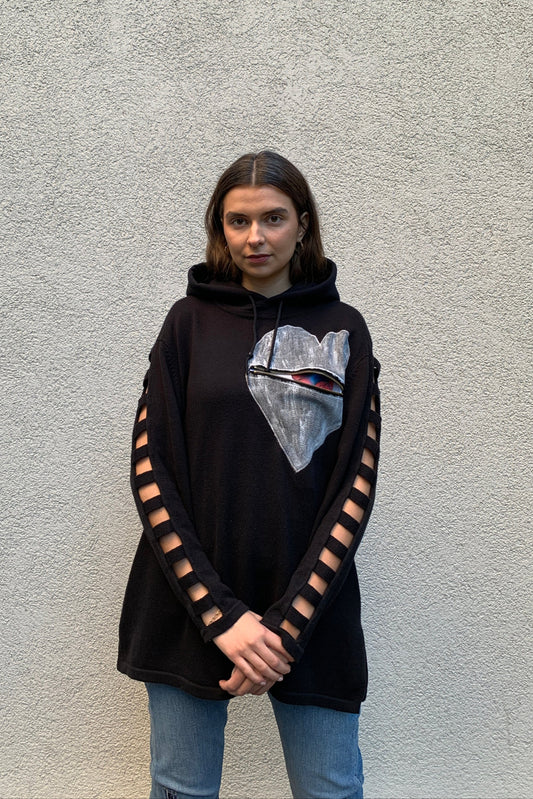 Upcycling Deep Hoodie Schwarz L