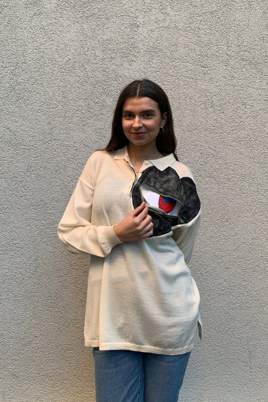 Upcycling Deep Kaschmirpullover Creme XL