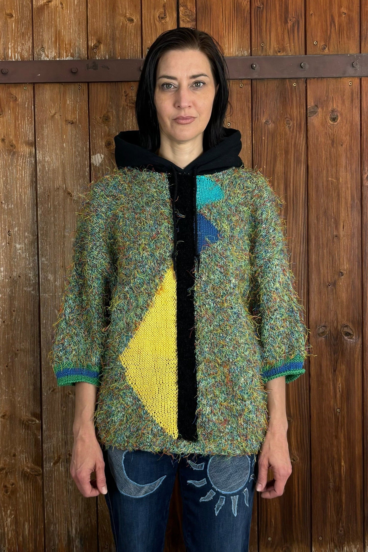 Upcycling Vintage Strick Hoodie Grün M